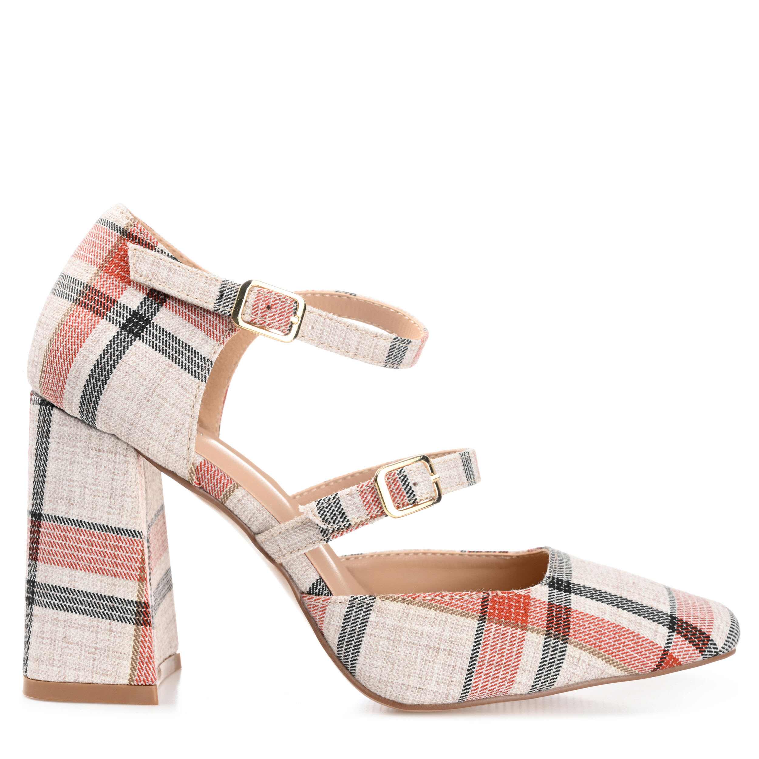 JOURNEE COLLECTION-WOMENS ISADORAH PUMP-PLAID & TAN