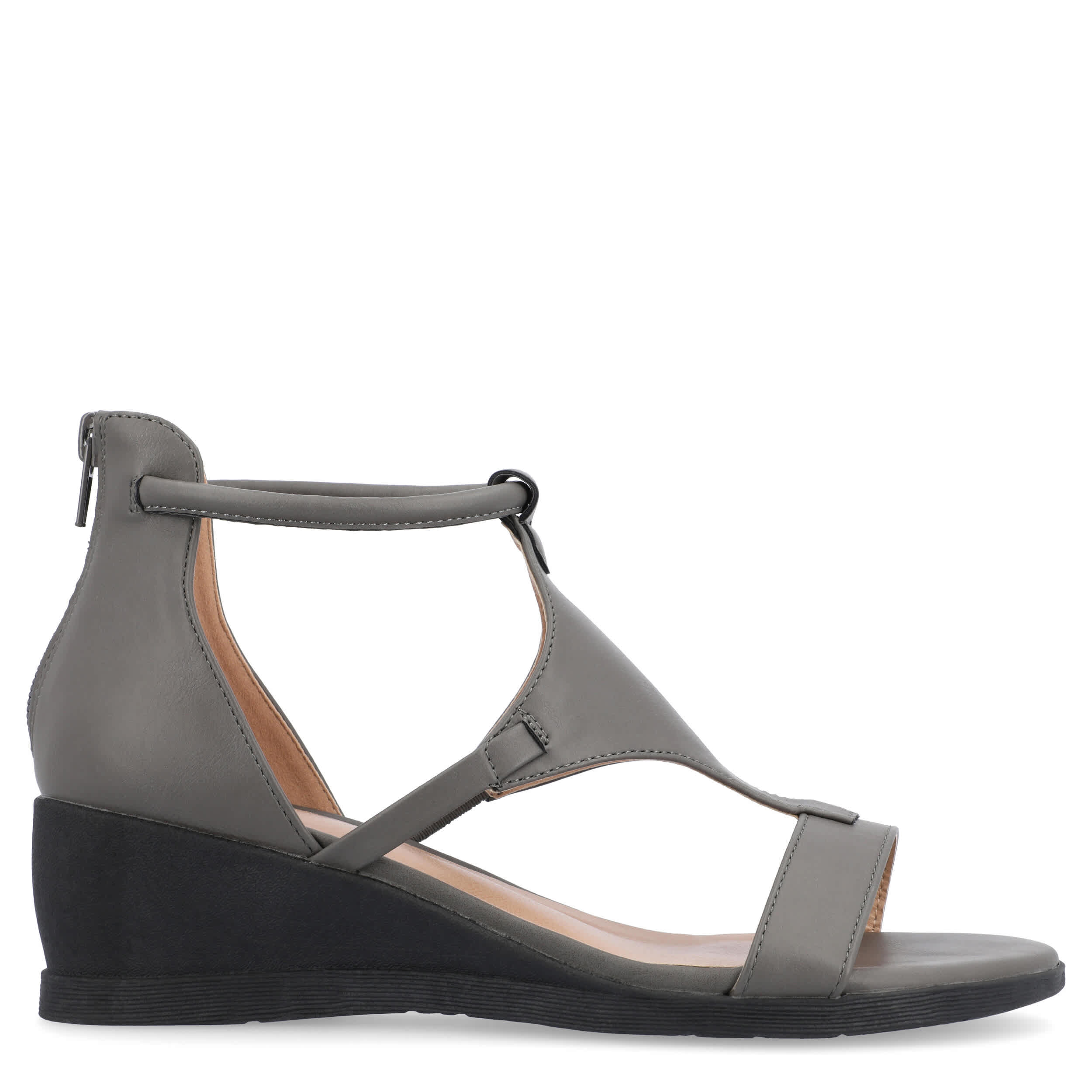 JOURNEE COLLECTION-WOMENS TRAYLE WIDE WEDGE SANDAL-GREY & 