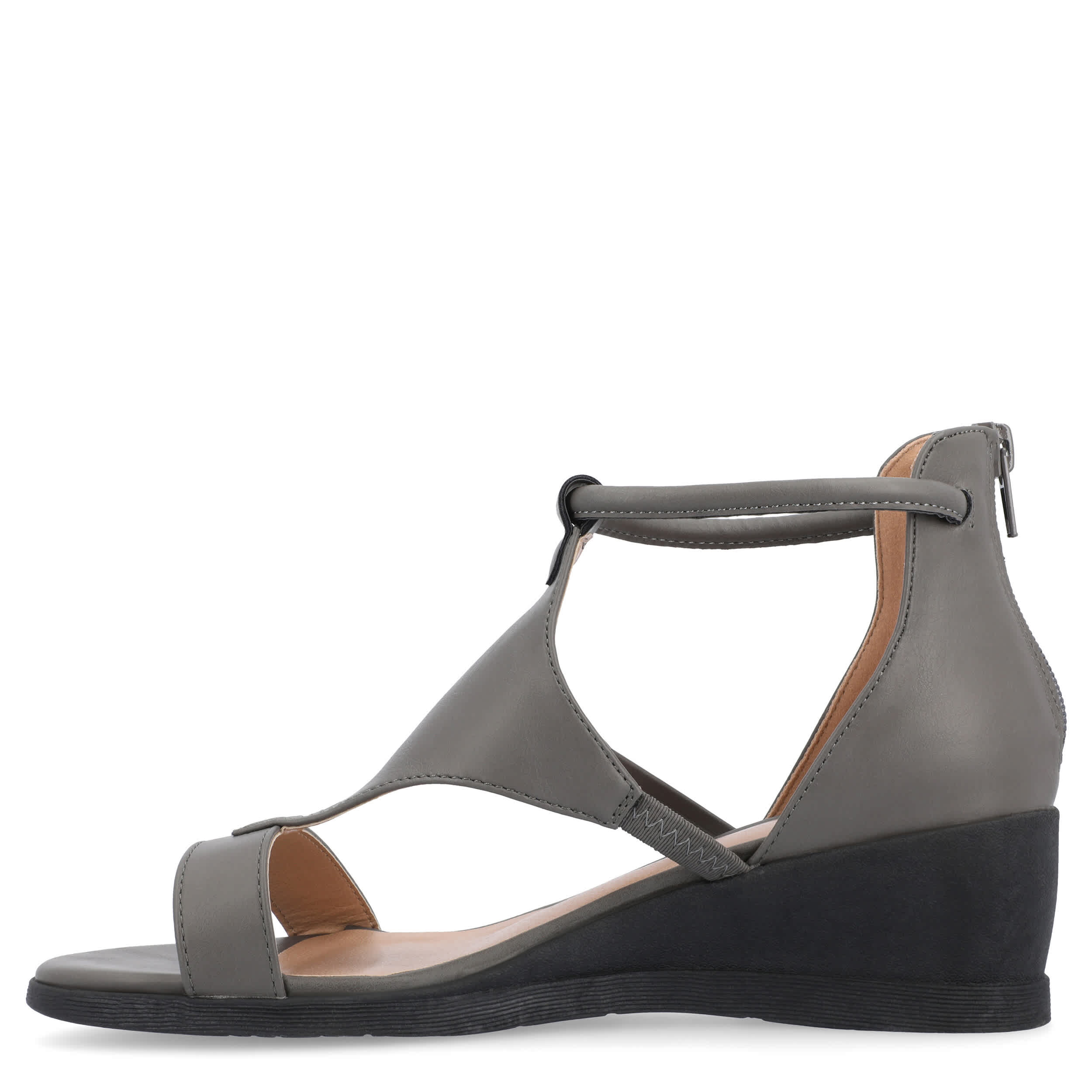 JOURNEE COLLECTION-WOMENS TRAYLE WIDE WEDGE SANDAL-GREY & 