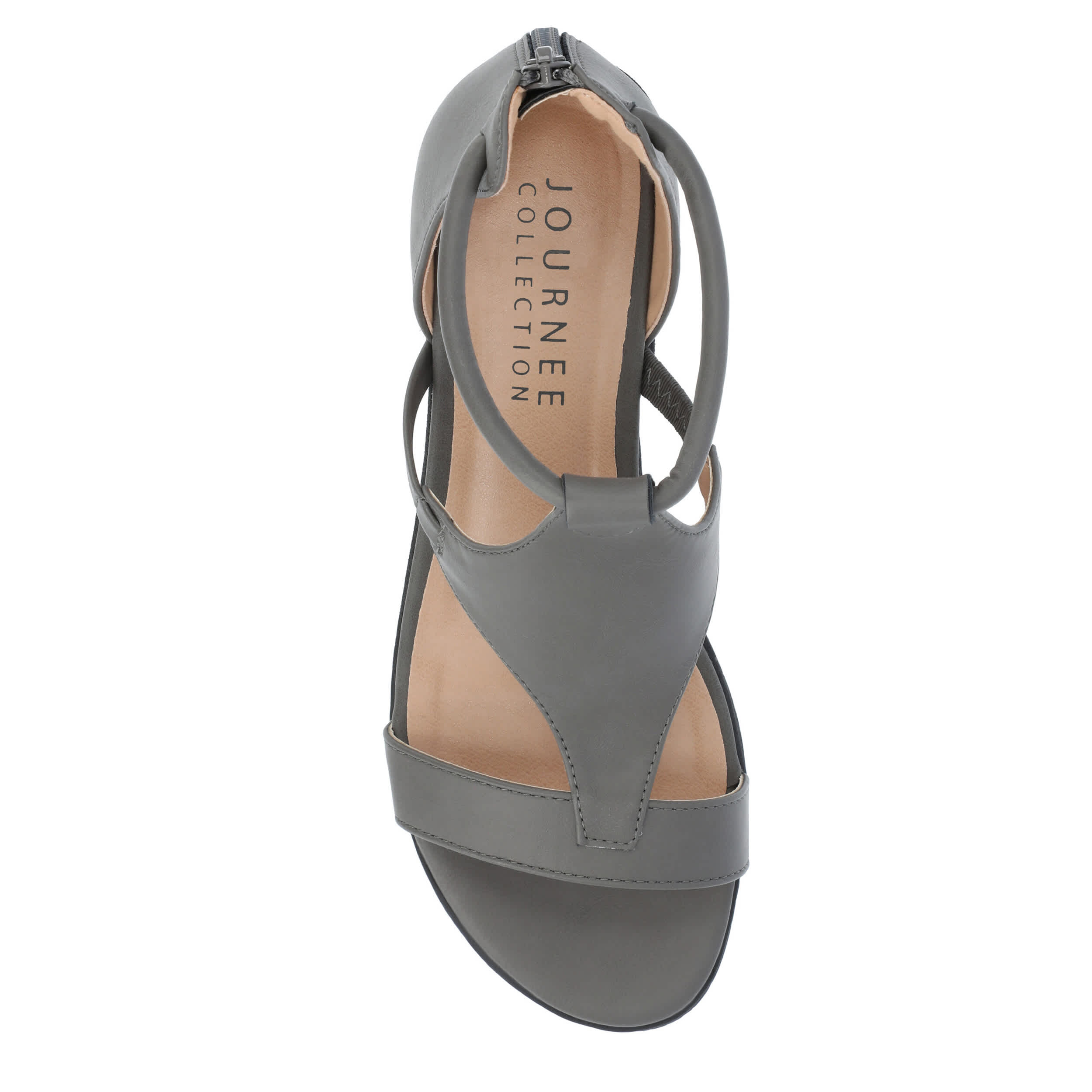 JOURNEE COLLECTION-WOMENS TRAYLE WIDE WEDGE SANDAL-GREY & 