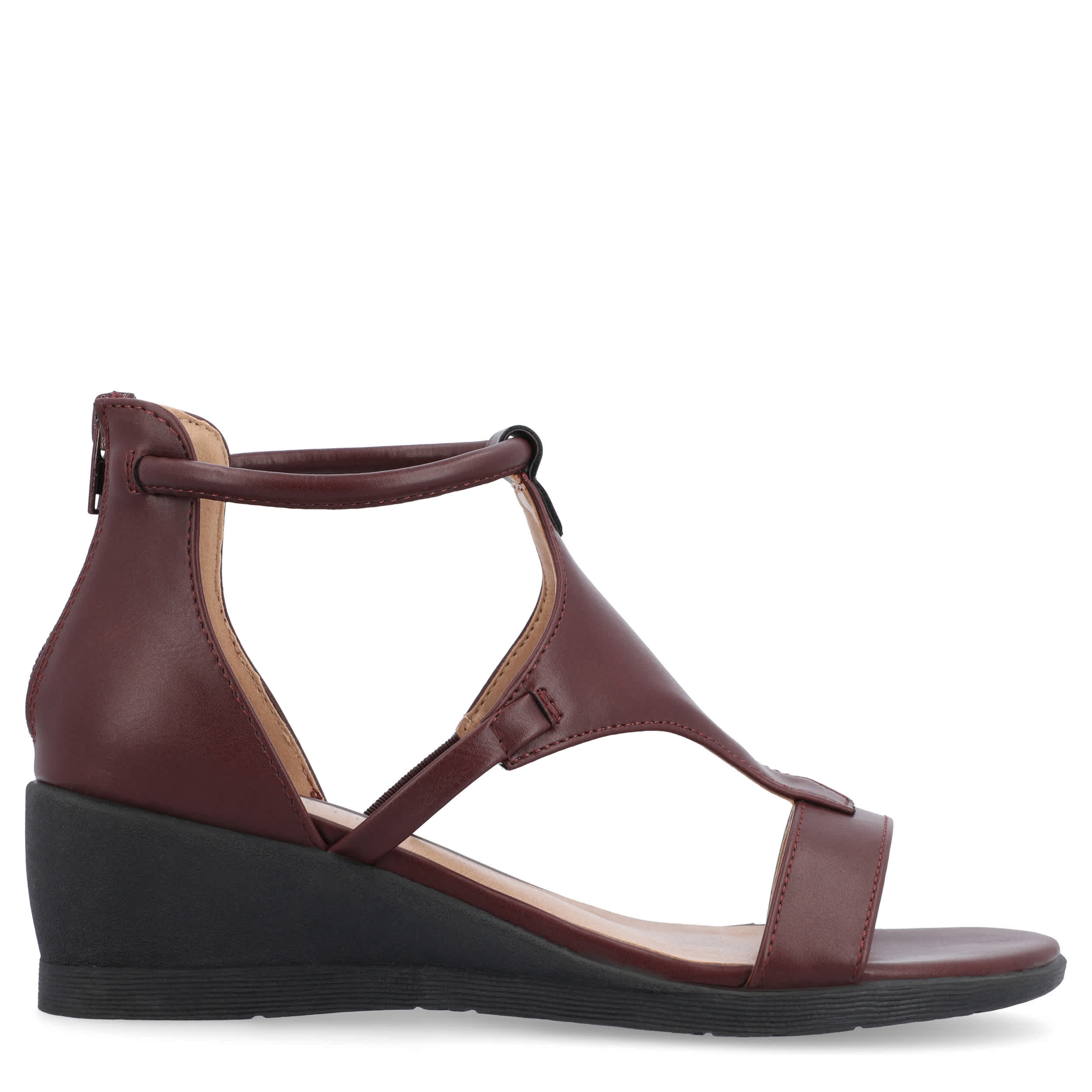JOURNEE COLLECTION-WOMENS TRAYLE WIDE WEDGE SANDAL-WINE & 