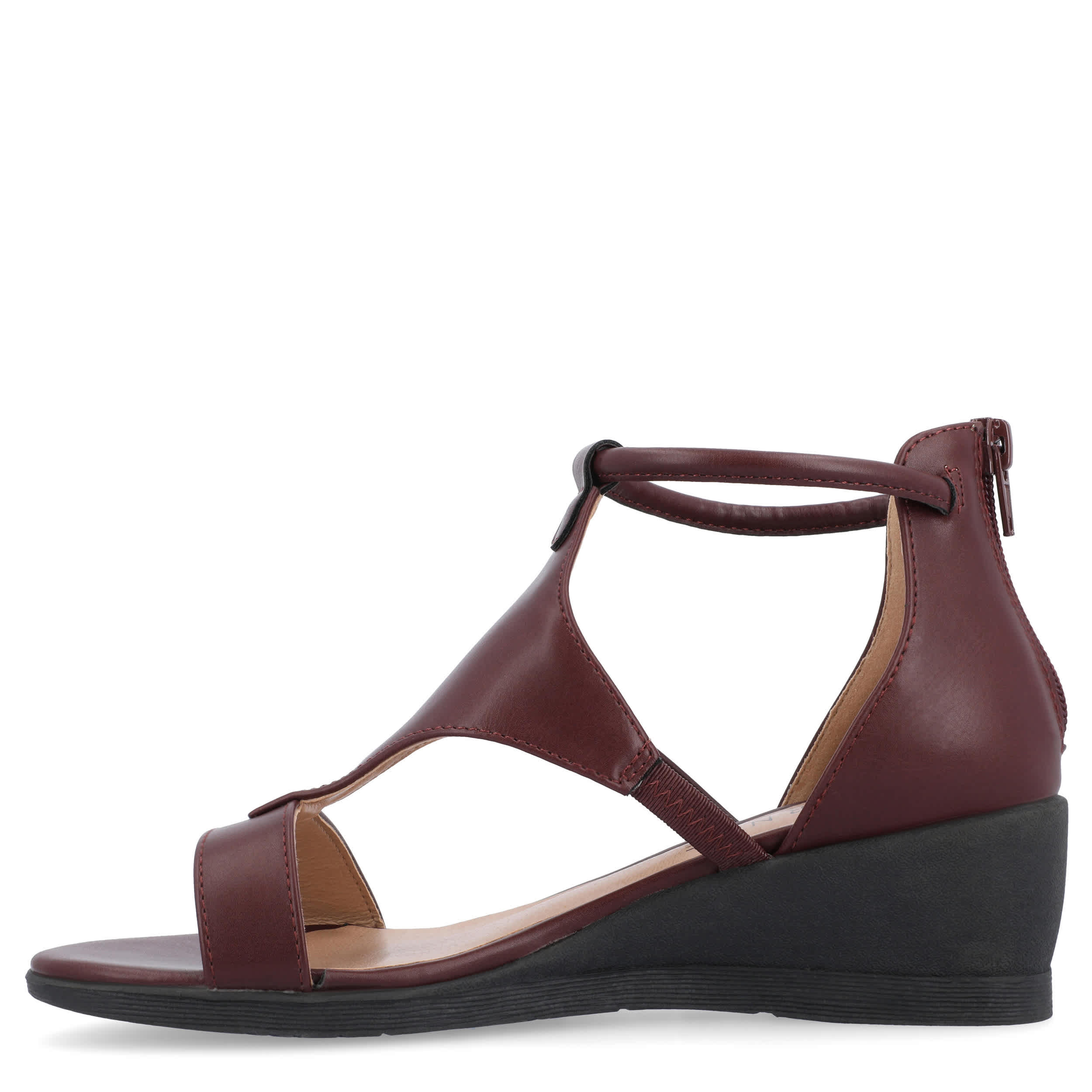 JOURNEE COLLECTION-WOMENS TRAYLE WIDE WEDGE SANDAL-WINE & 