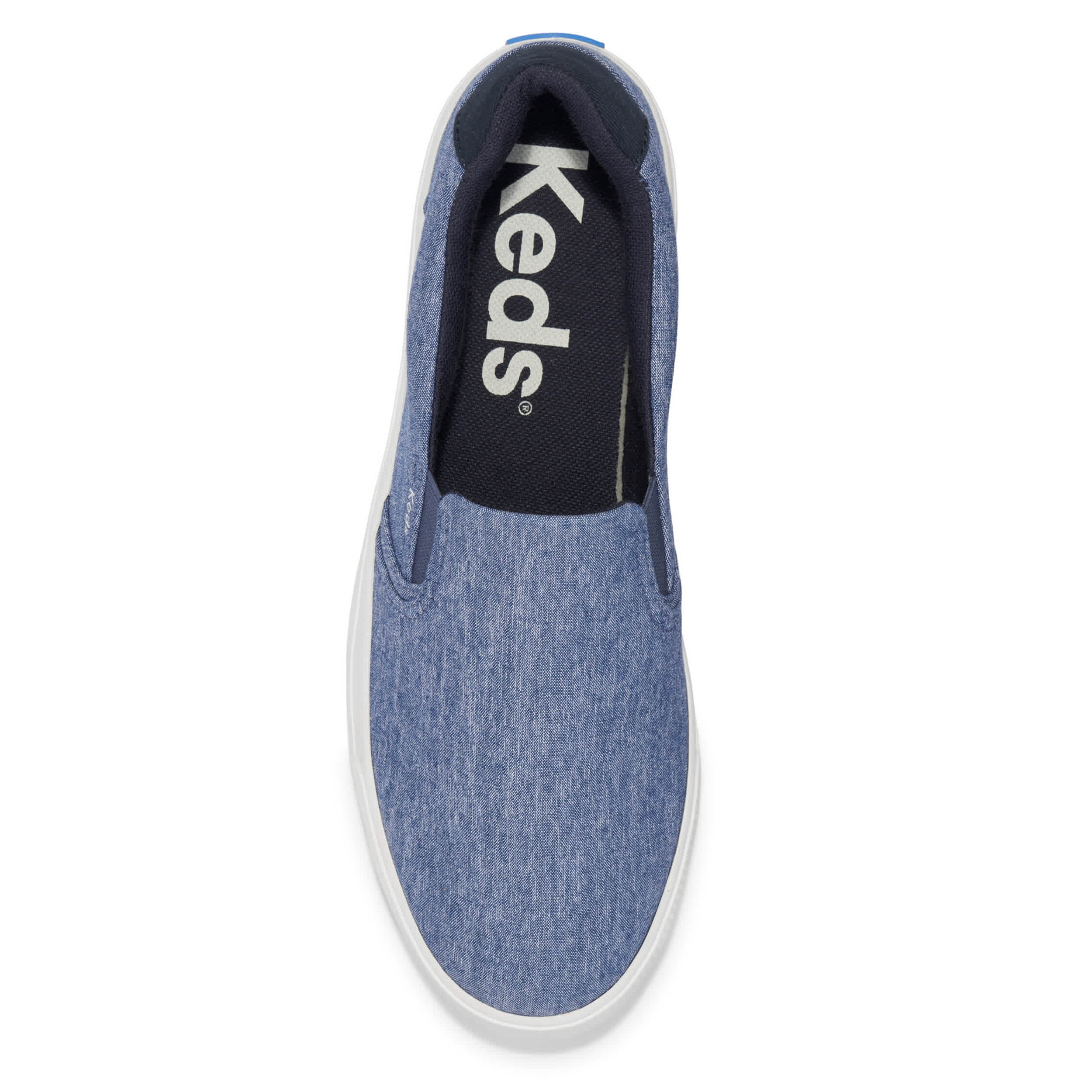 KEDS-WOMENS PURSUIT SLIP JERSEY SLIP ON SNEAKER-DENIM & NAVY