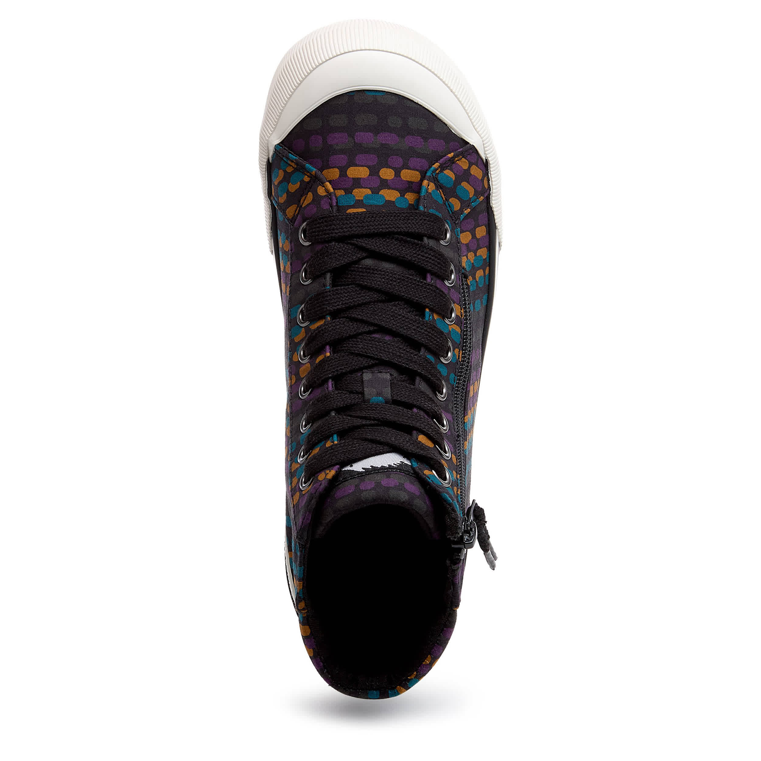 ROCKET DOG-WOMENS JAZZIN HI SNEAKER-BLACK & RAINBOW