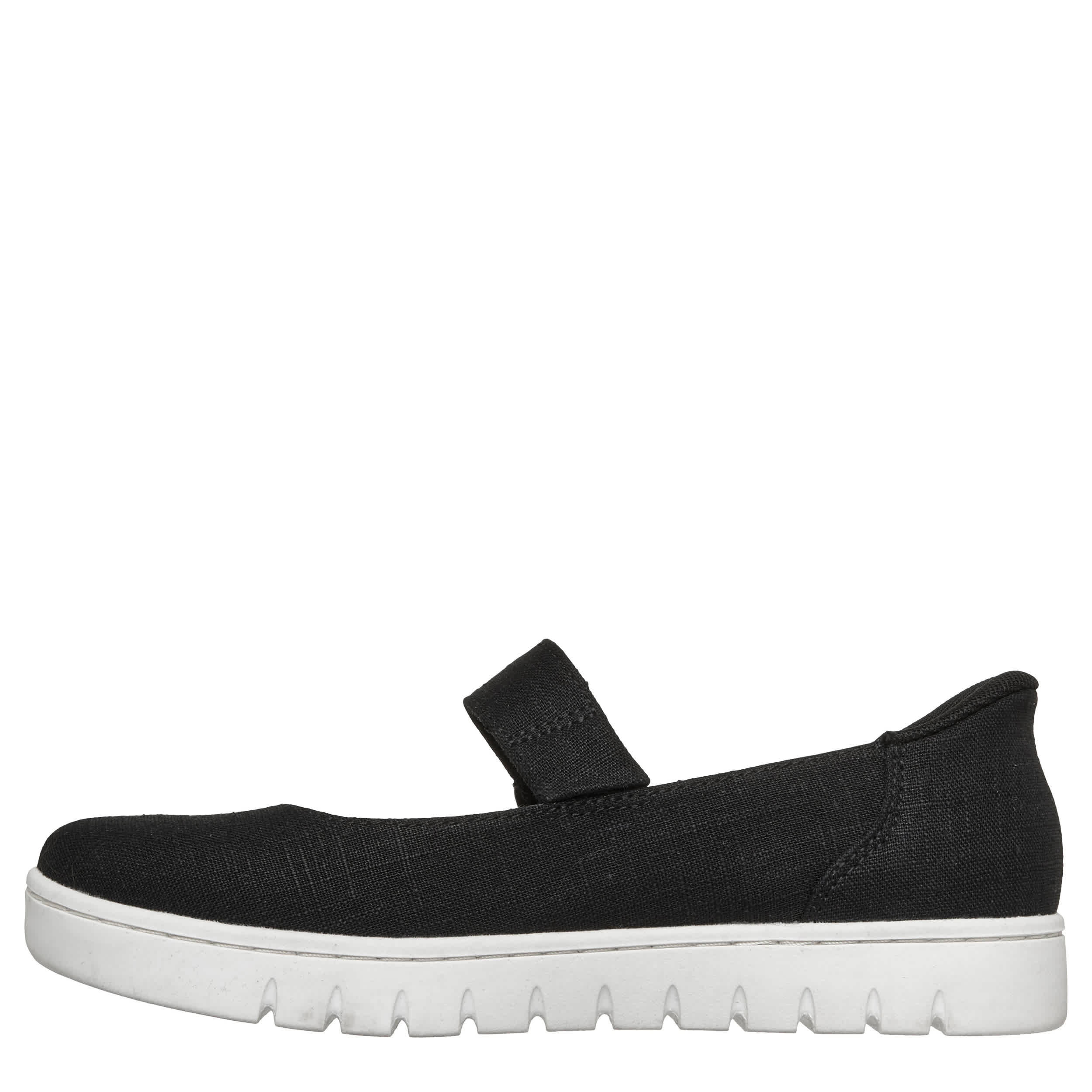 SKECHERS-WOMENS SLIP-INS ARCH COMFORT SUNFEST FLAT-BLACK & WHITE