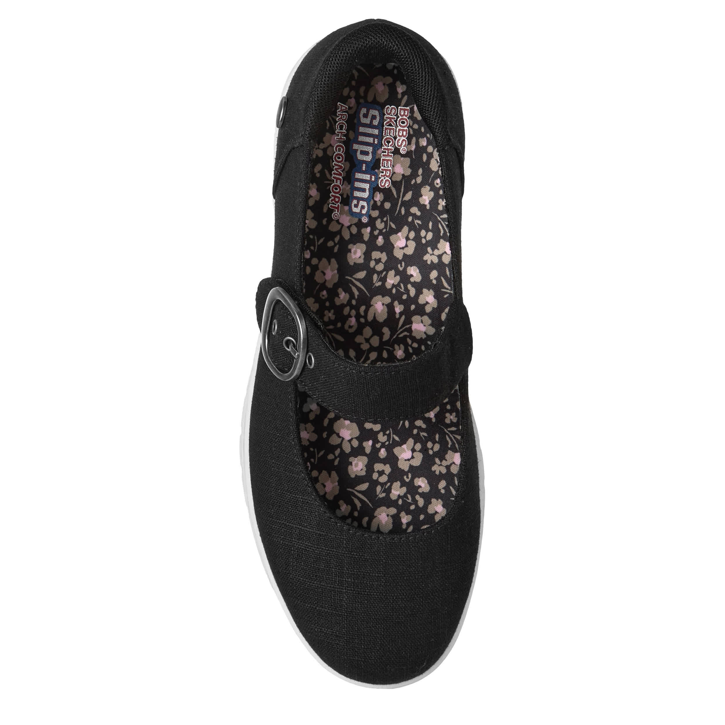 SKECHERS-WOMENS SLIP-INS ARCH COMFORT SUNFEST FLAT-BLACK & WHITE