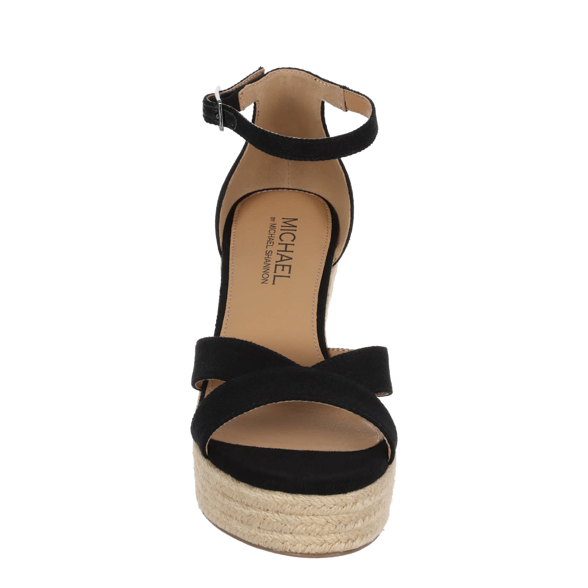 MICHAEL BY MICHAEL SHANNON-WOMENS PALOMA WEDGE SANDAL-BLACK & NATURAL