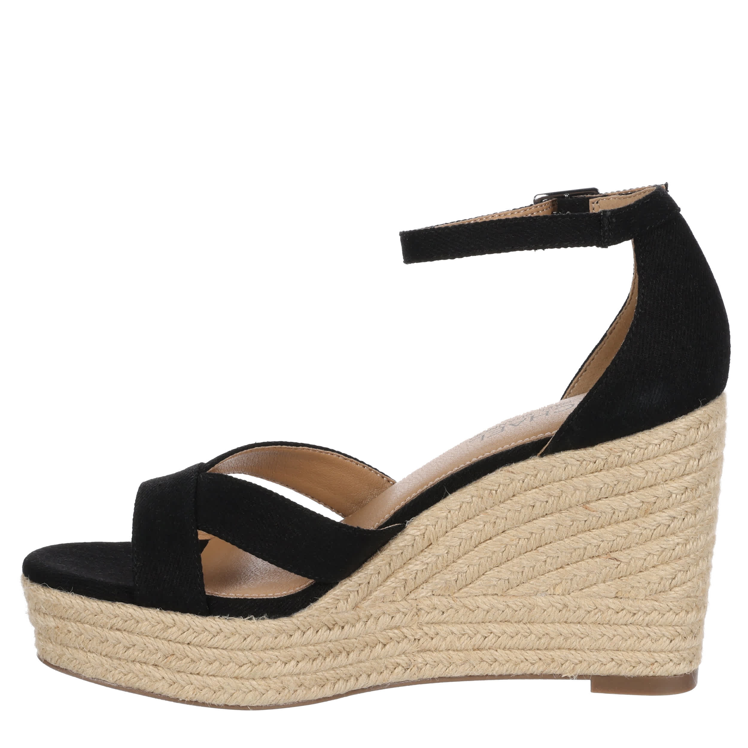 MICHAEL BY MICHAEL SHANNON-WOMENS PALOMA WEDGE SANDAL-BLACK & NATURAL