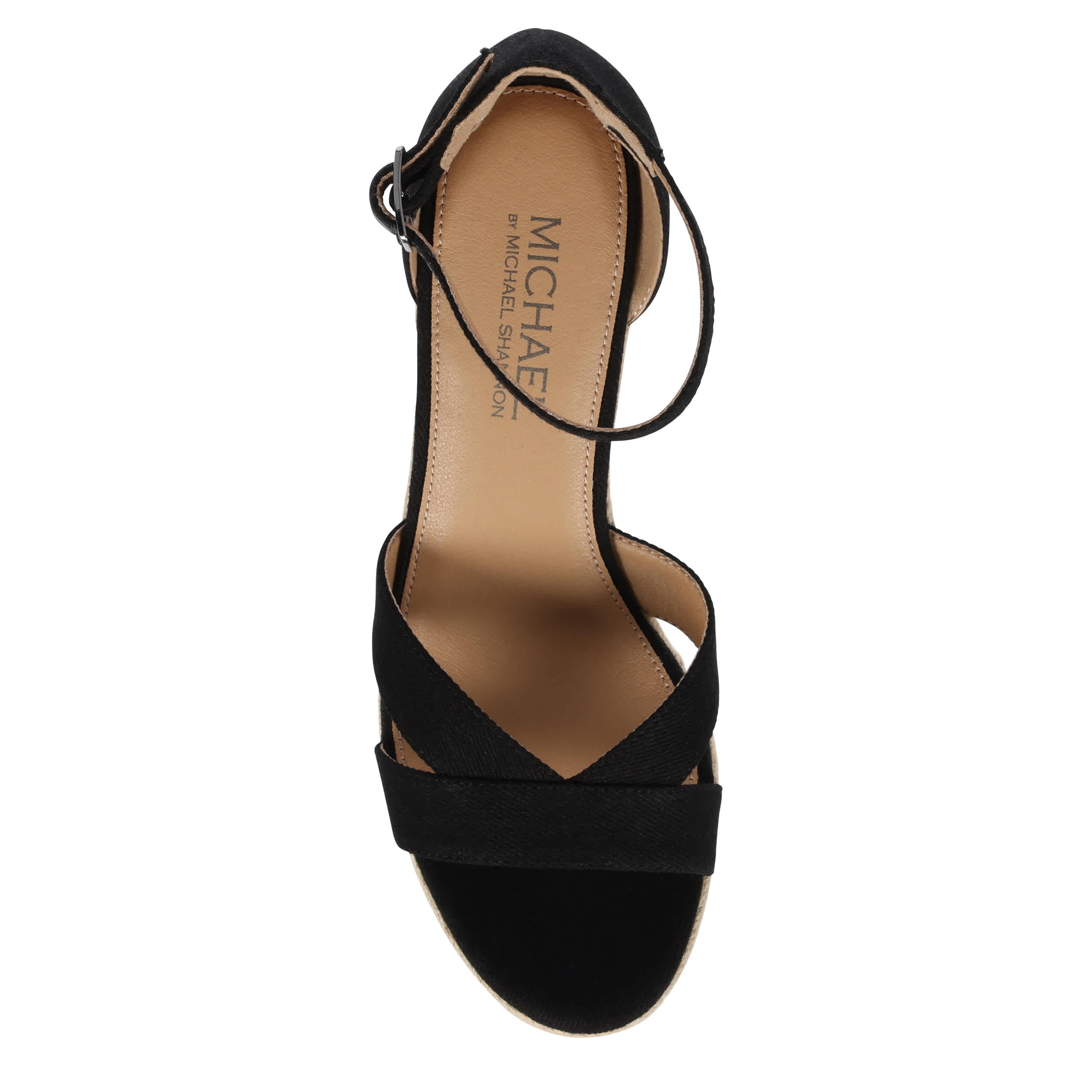 MICHAEL BY MICHAEL SHANNON-WOMENS PALOMA WEDGE SANDAL-BLACK & NATURAL