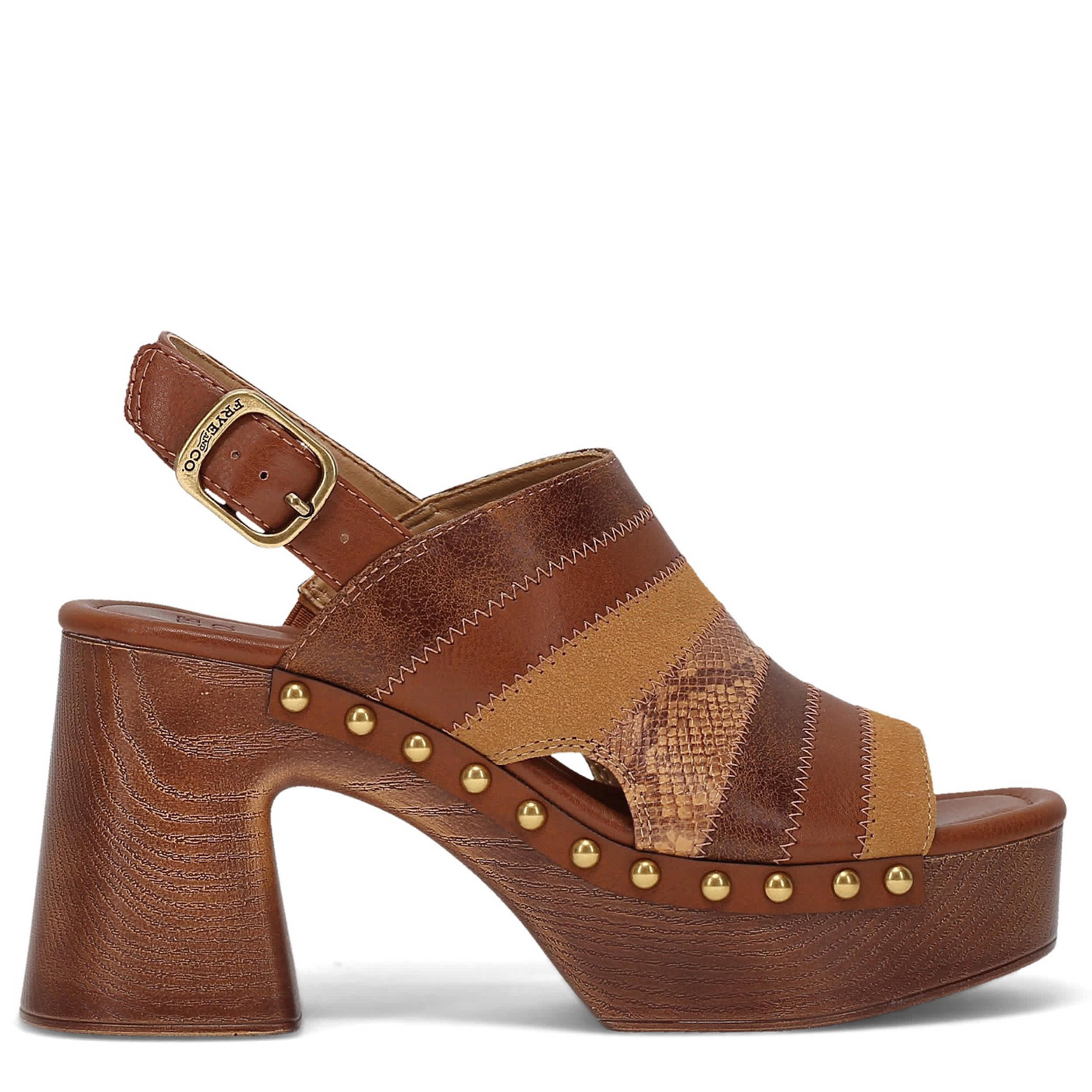 FRYE & CO-WOMENS WYLIE PATCHWORK PLATFORM SANDAL-COGNAC & MULTICOLOR