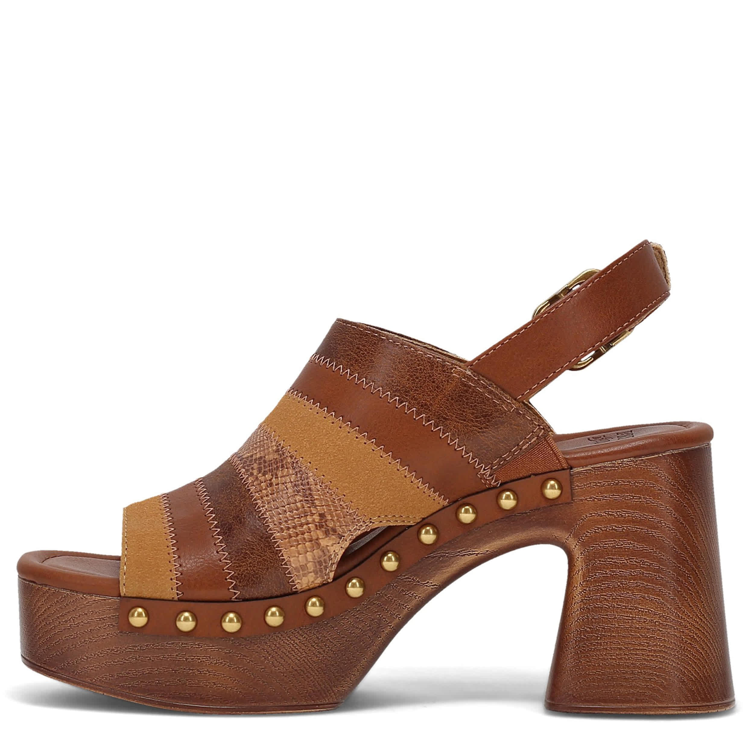 FRYE & CO-WOMENS WYLIE PATCHWORK PLATFORM SANDAL-COGNAC & MULTICOLOR