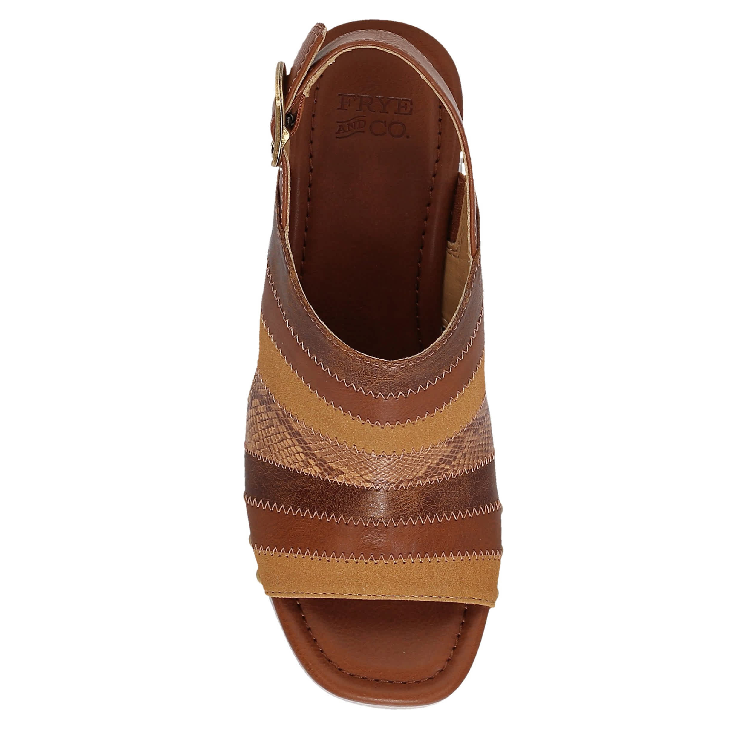 FRYE & CO-WOMENS WYLIE PATCHWORK PLATFORM SANDAL-COGNAC & MULTICOLOR