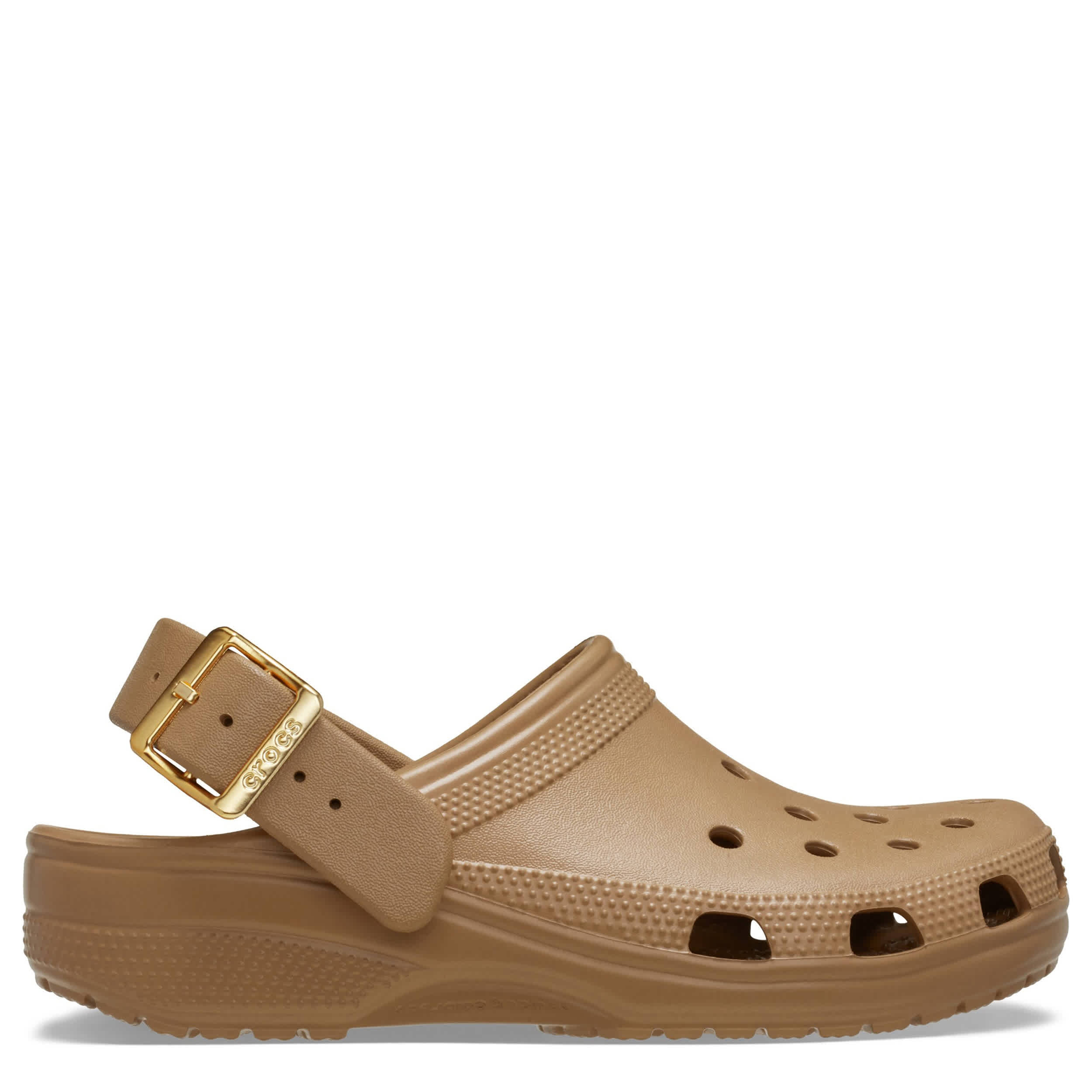 CROCS-WOMENS CLASSIC METAL BUCKLE CLOG-BROWN & 