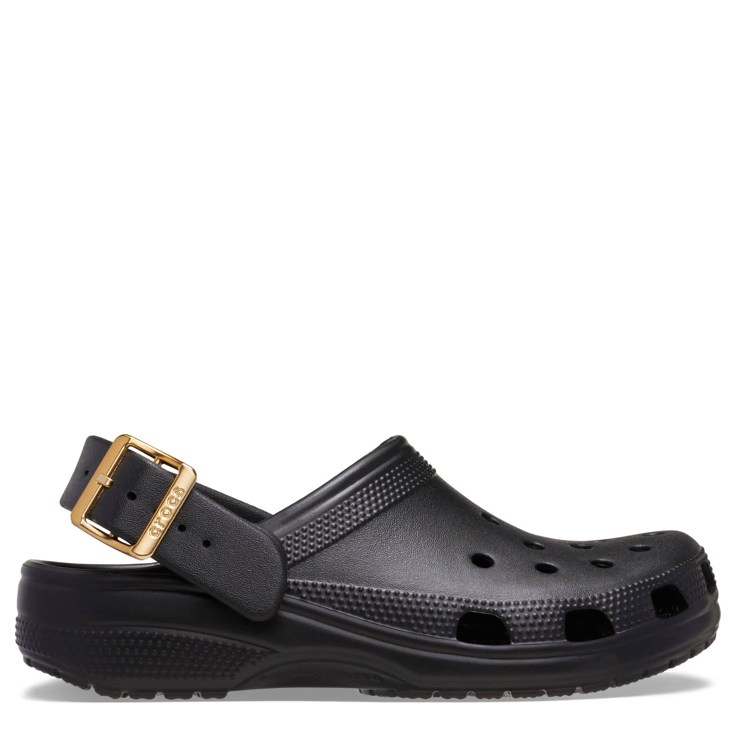 CROCS-WOMENS CLASSIC METAL BUCKLE CLOG-BLACK & 