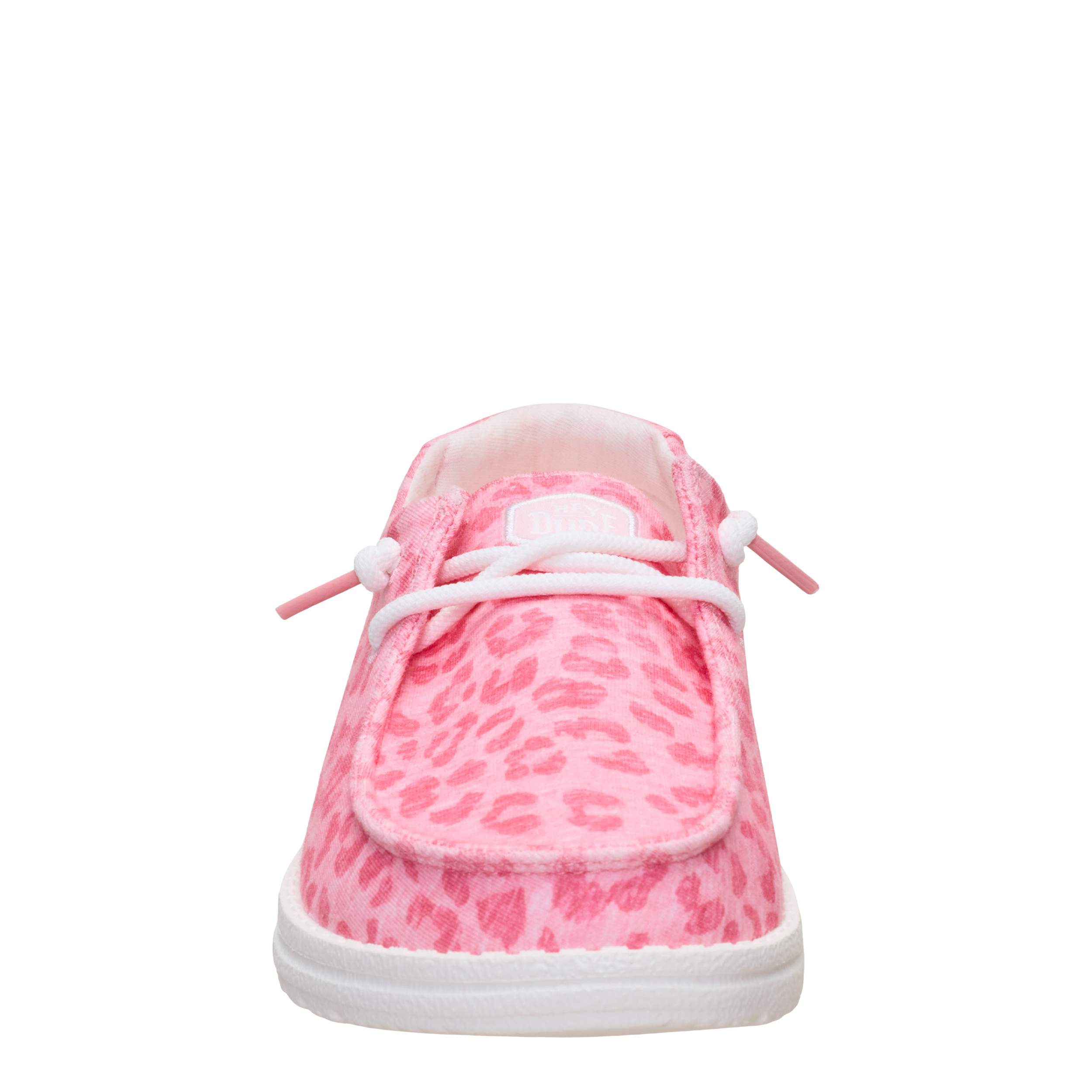 HEYDUDE-WOMENS WENDY STRETCH JERSEY SLIP ON SNEAKER-LEOPARD & PINK