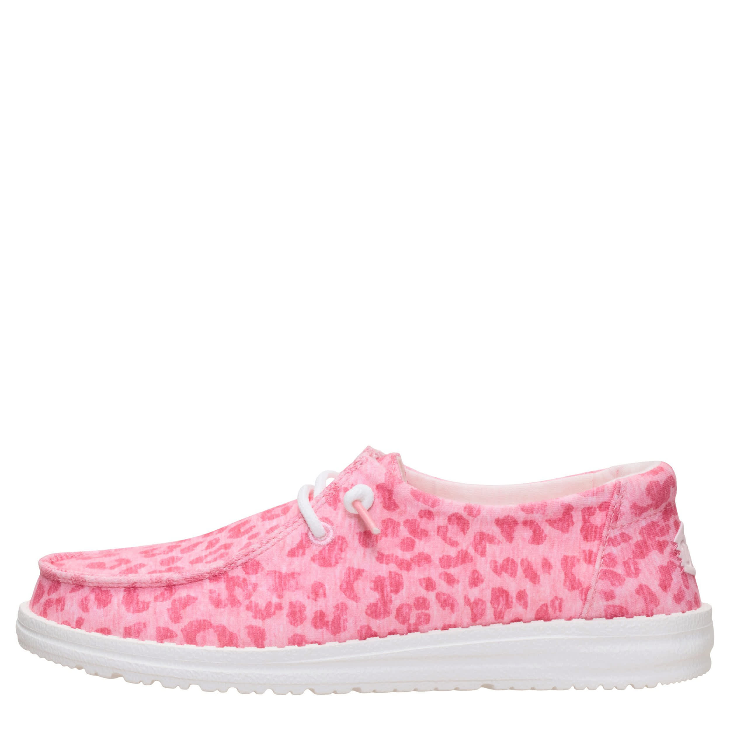 HEYDUDE-WOMENS WENDY STRETCH JERSEY SLIP ON SNEAKER-LEOPARD & PINK