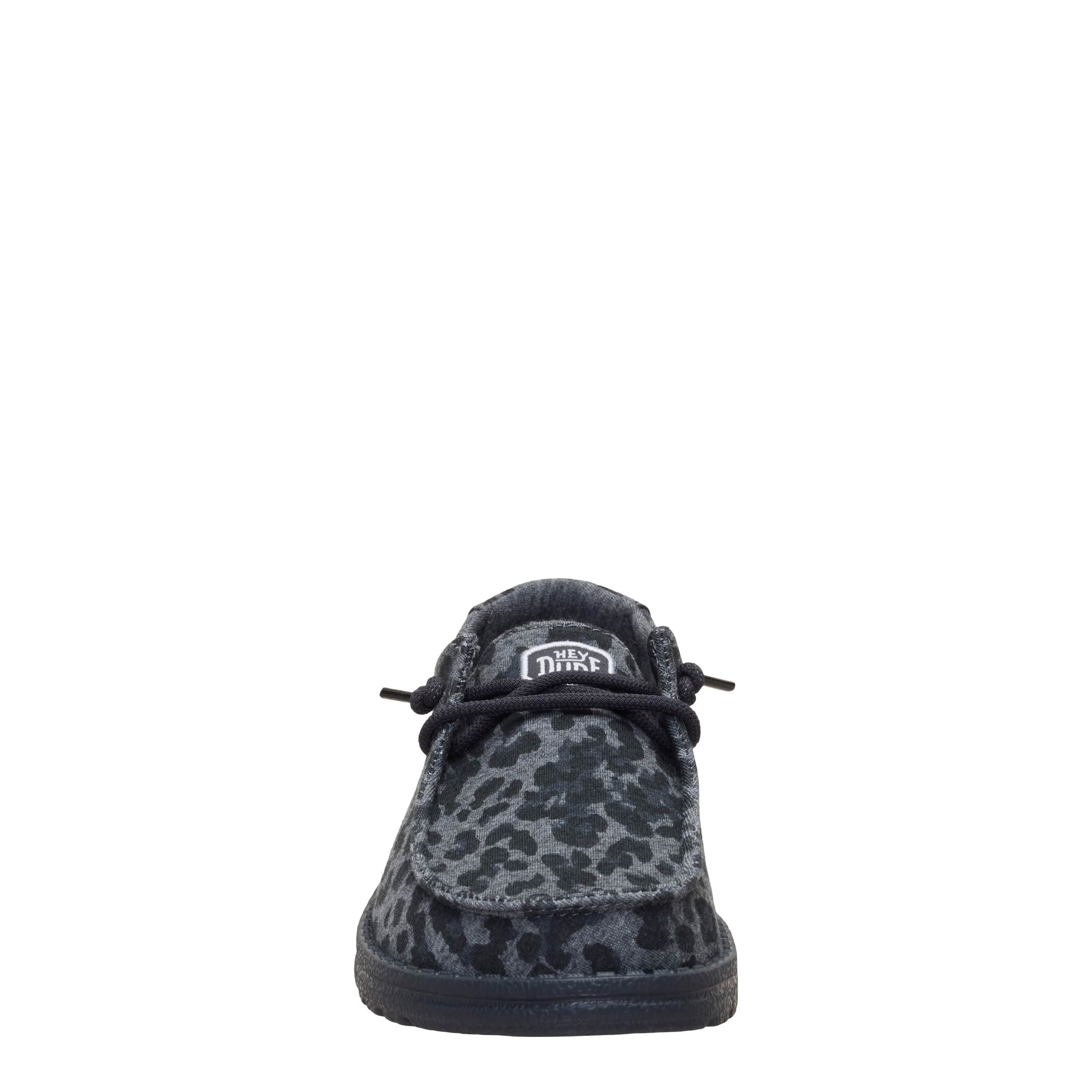 HEYDUDE-WOMENS WENDY STRETCH JERSEY SLIP ON SNEAKER-LEOPARD & BLACK