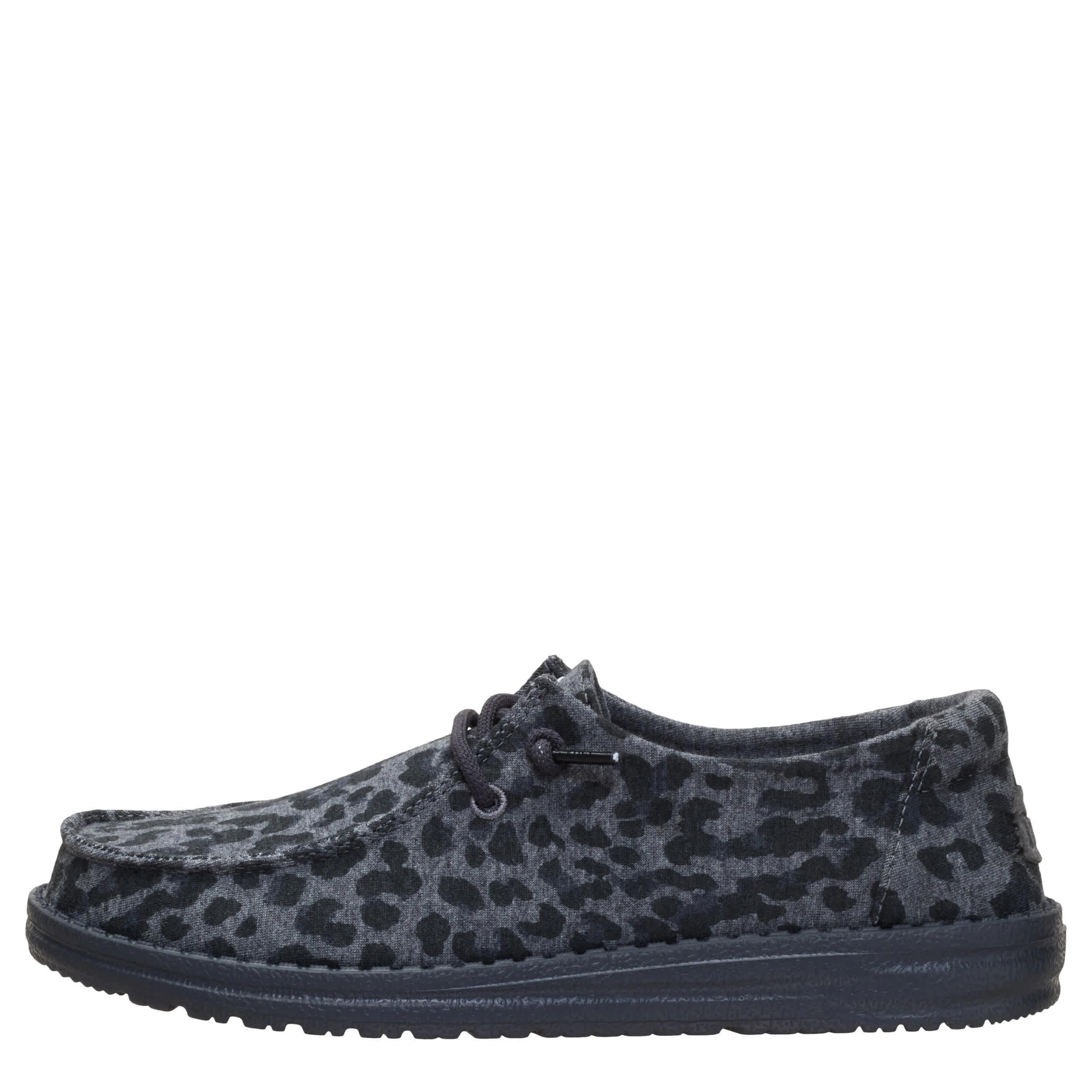 HEYDUDE-WOMENS WENDY STRETCH JERSEY SLIP ON SNEAKER-LEOPARD & BLACK