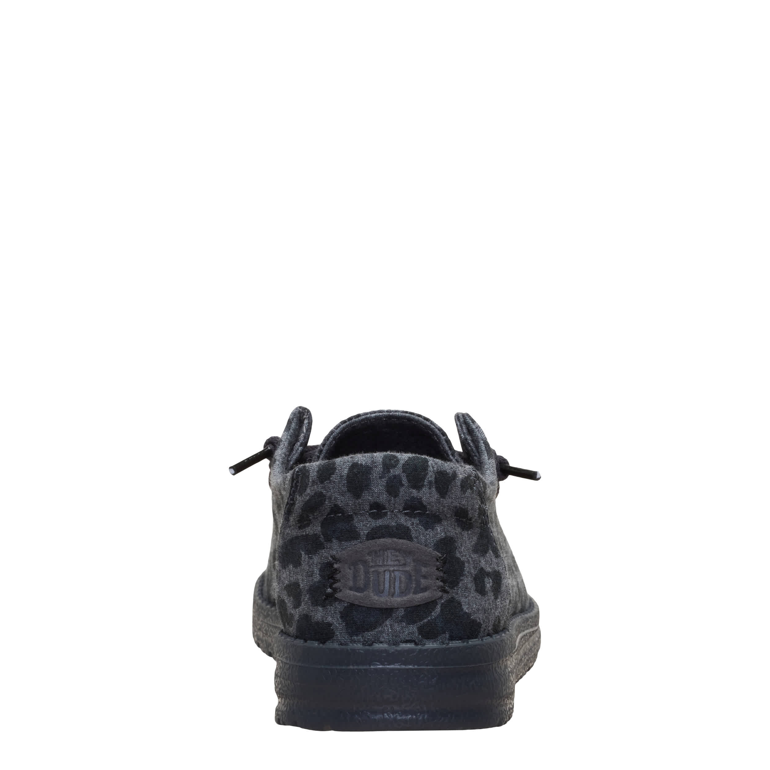 HEYDUDE-WOMENS WENDY STRETCH JERSEY SLIP ON SNEAKER-LEOPARD & BLACK