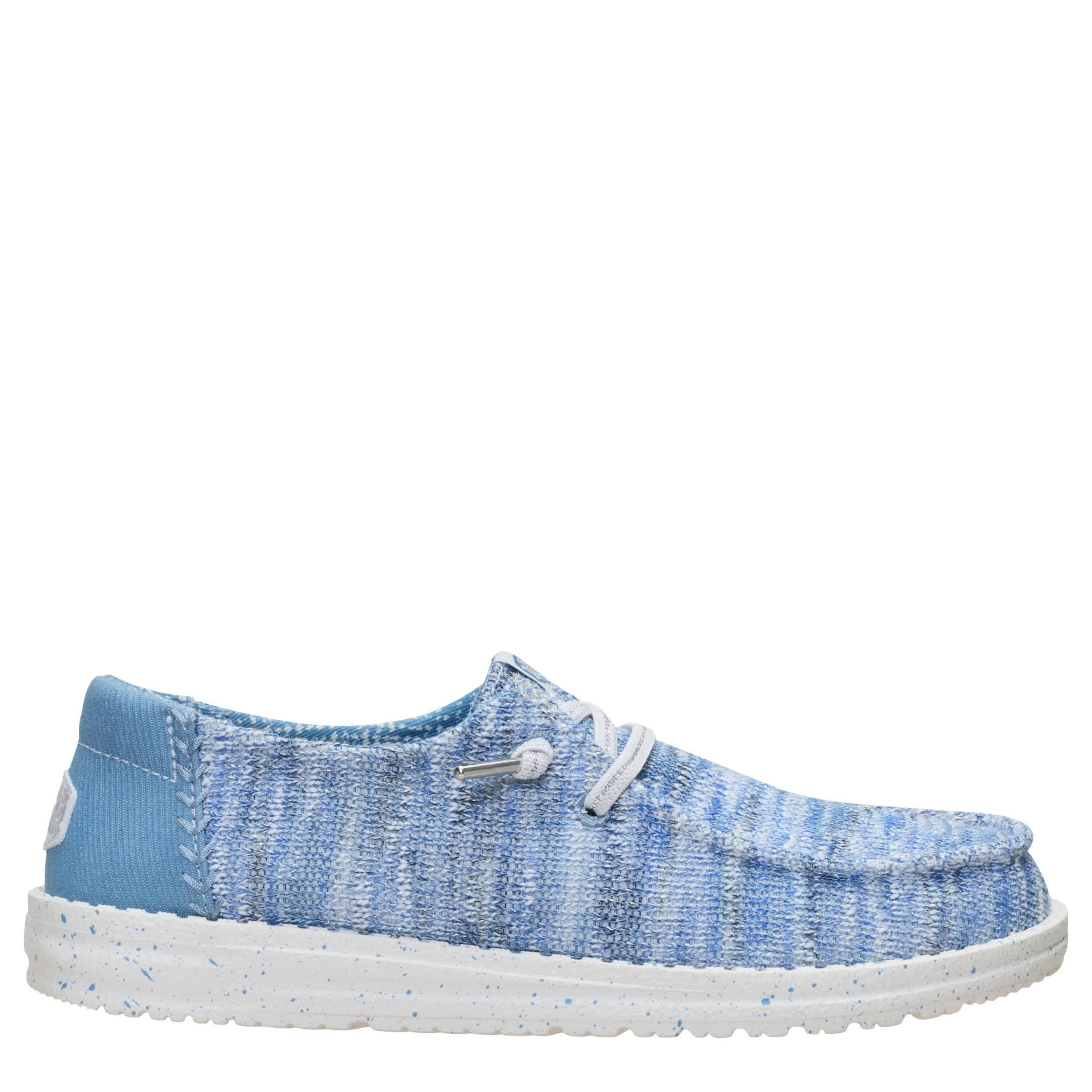 HEYDUDE-WOMENS WENDY KNIT SHIMMER SLIP ON SNEAKER-BLUE & 