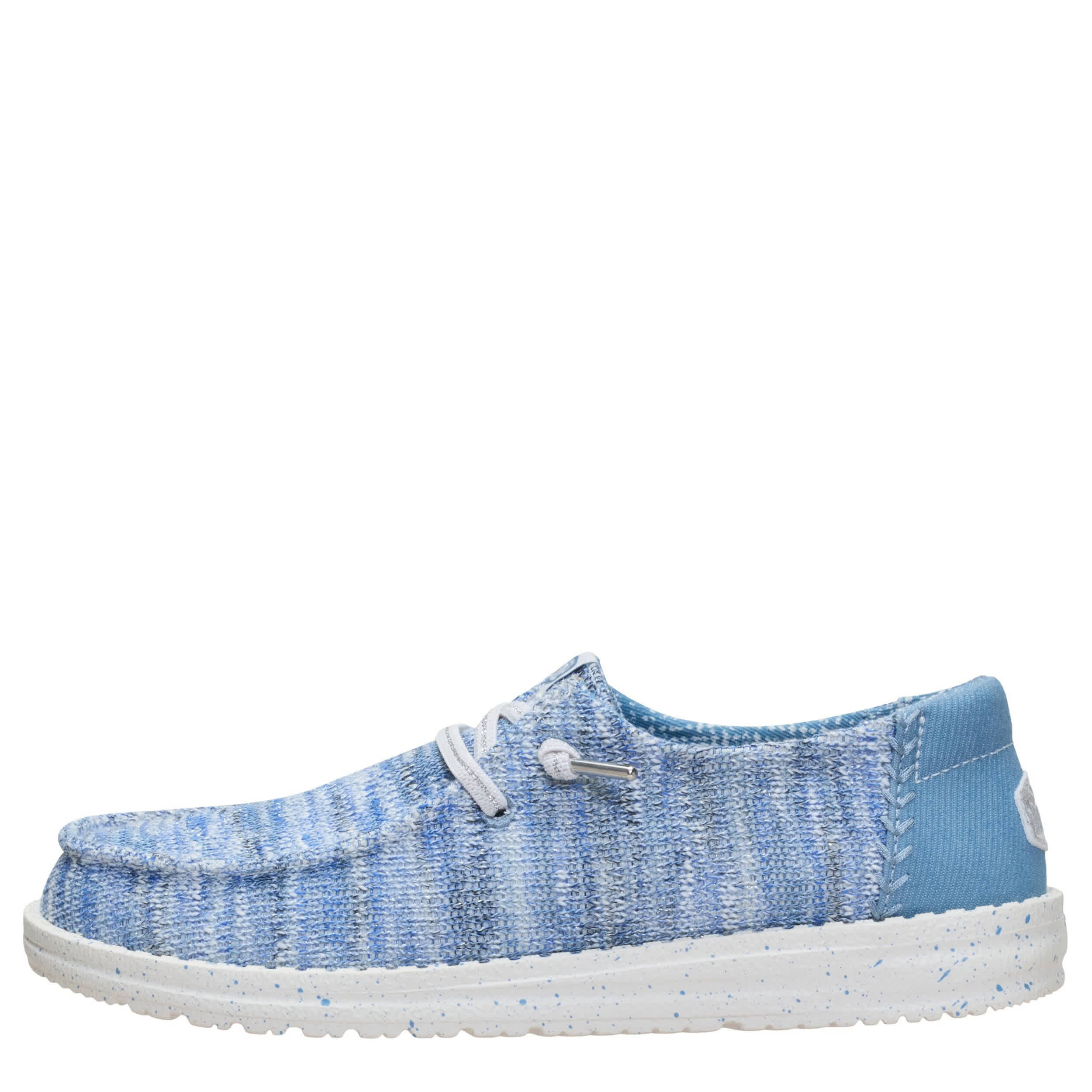 HEYDUDE-WOMENS WENDY KNIT SHIMMER SLIP ON SNEAKER-BLUE & 