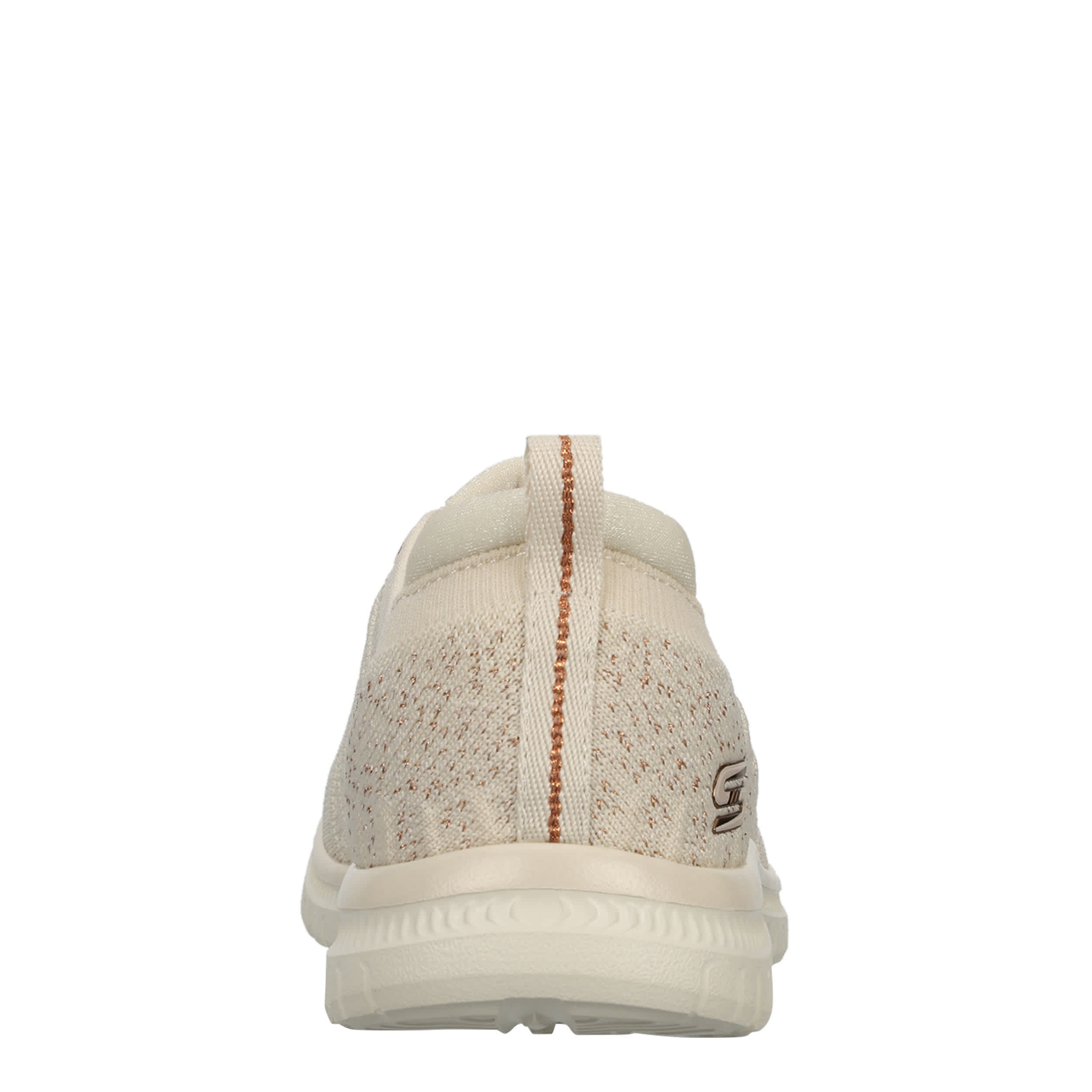 SKECHERS-WOMENS VIRTUE COPPER DREAM SLIP ON SNEAKER-NATURAL & ROSE GOLD