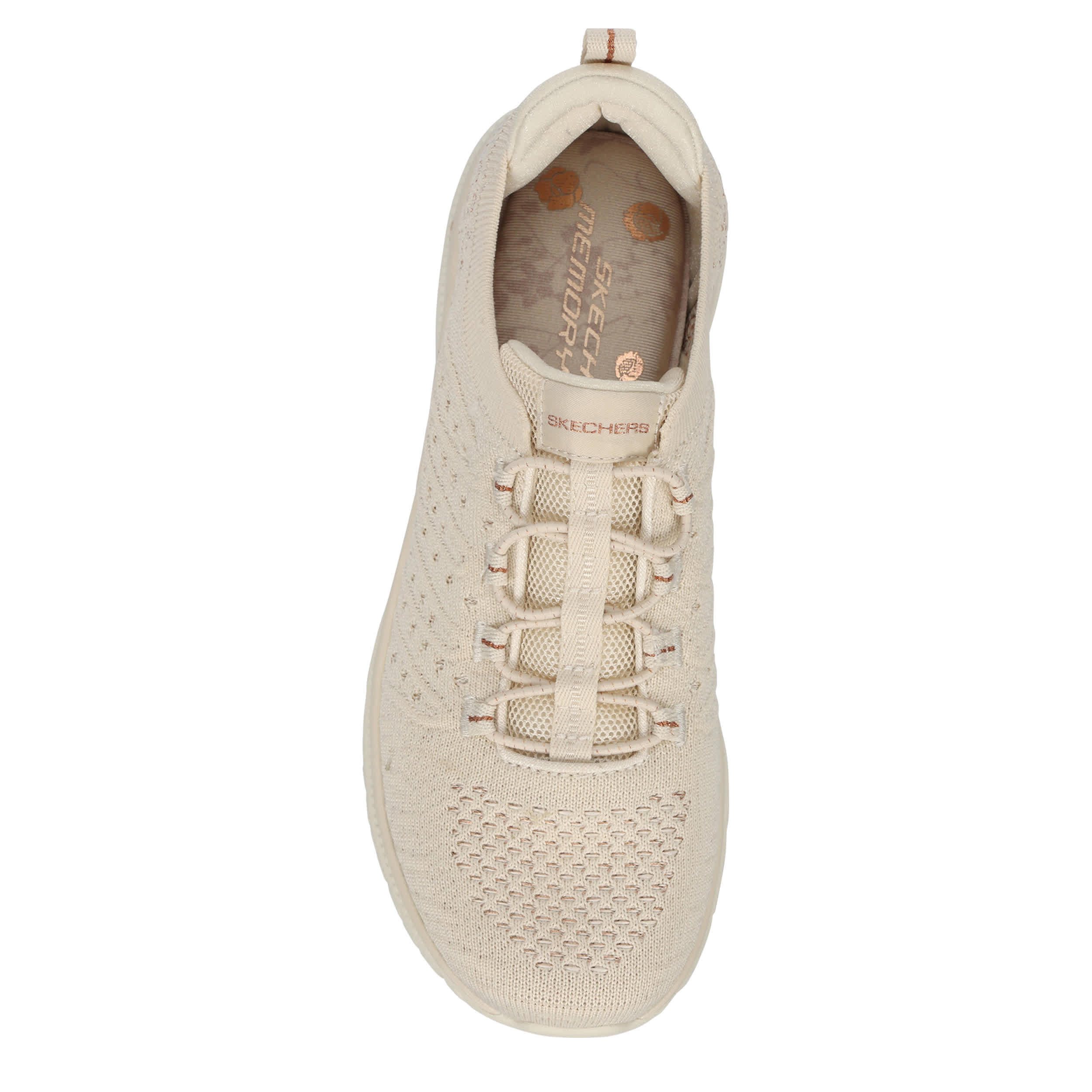 SKECHERS-WOMENS VIRTUE COPPER DREAM SLIP ON SNEAKER-NATURAL & ROSE GOLD