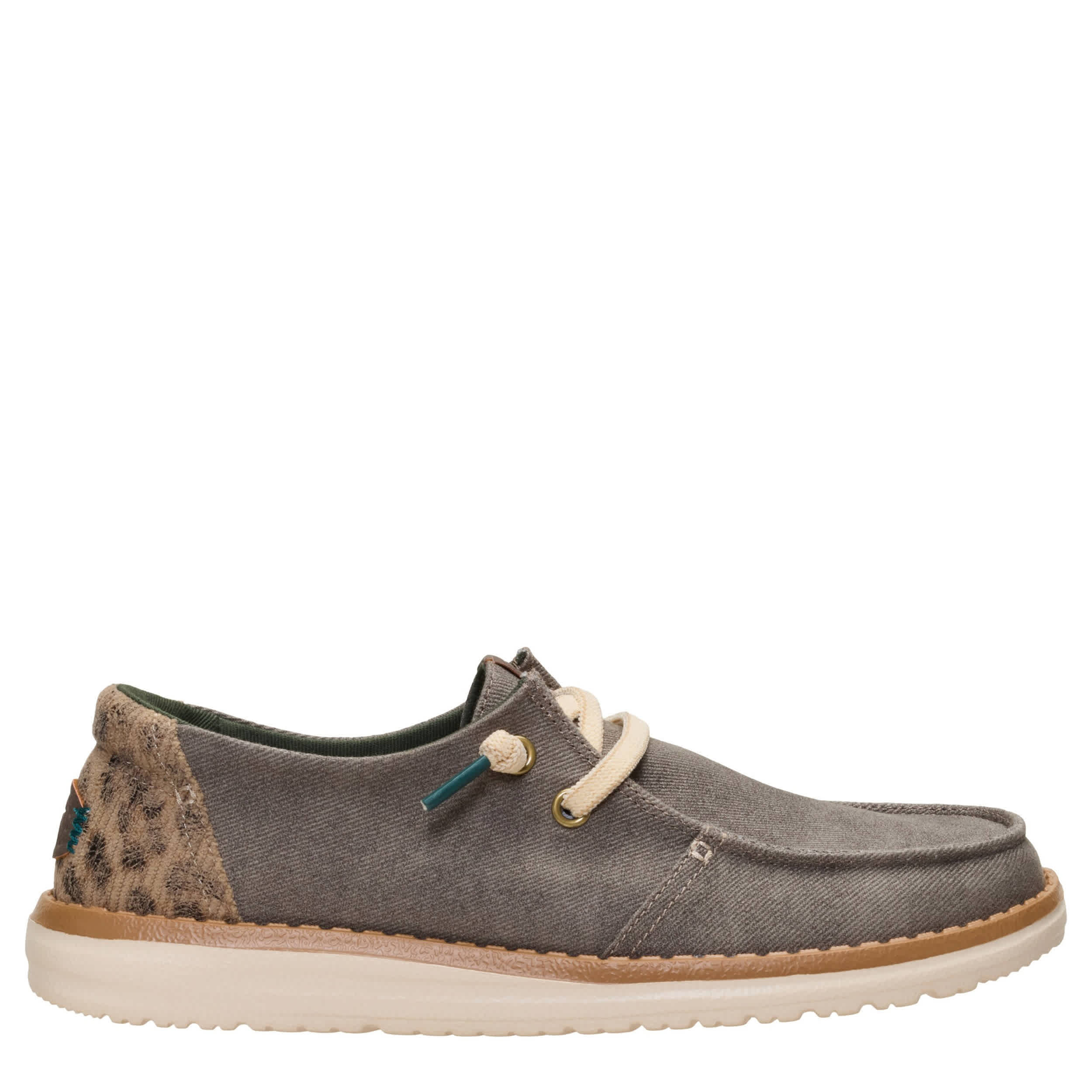 HEYDUDE-WOMENS WENDY WORKWEAR SLIP ON SNEAKER-OLIVE & LEOPARD
