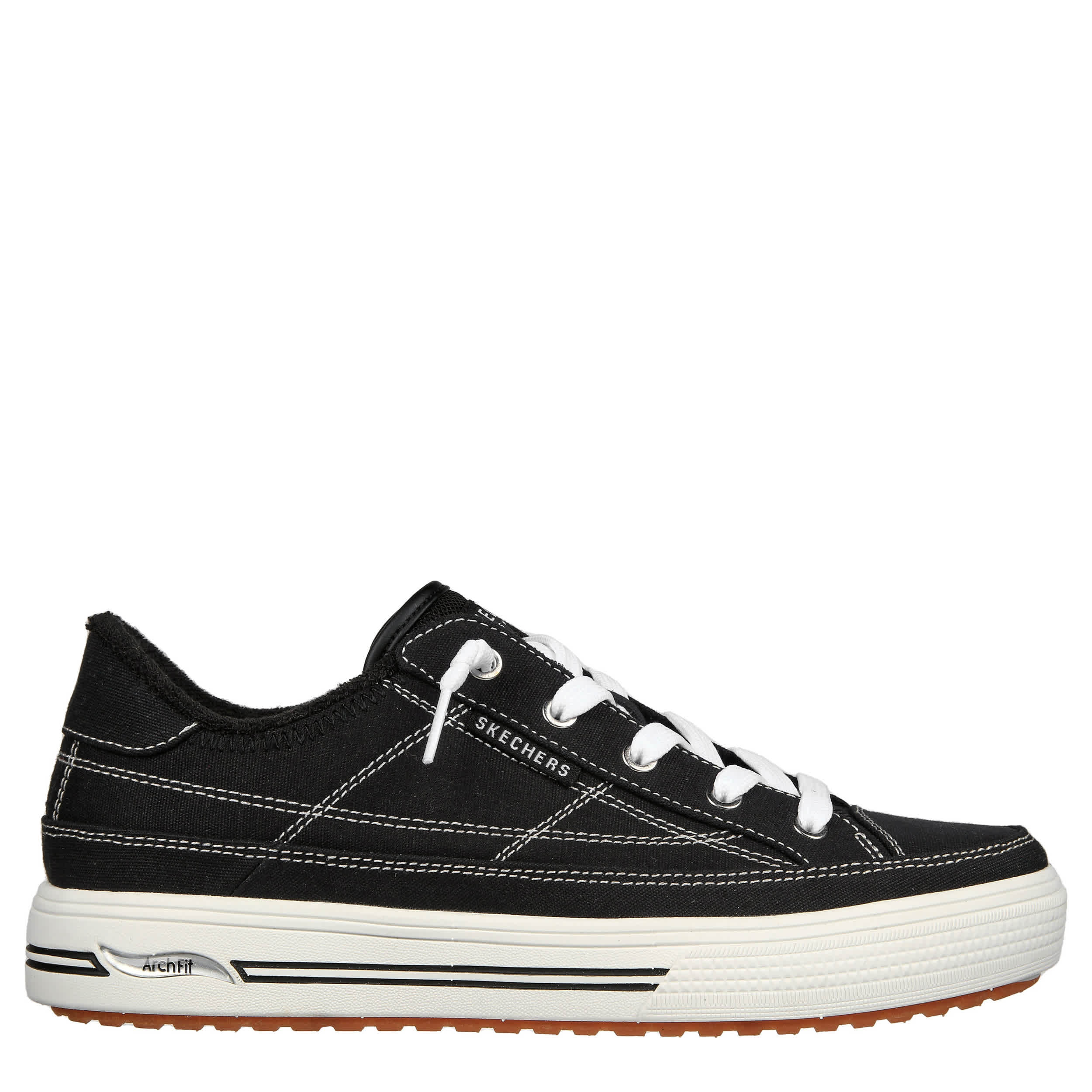 SKECHERS-WOMENS ARCH FIT ARCADE ARCATA SNEAKER-BLACK & WHITE