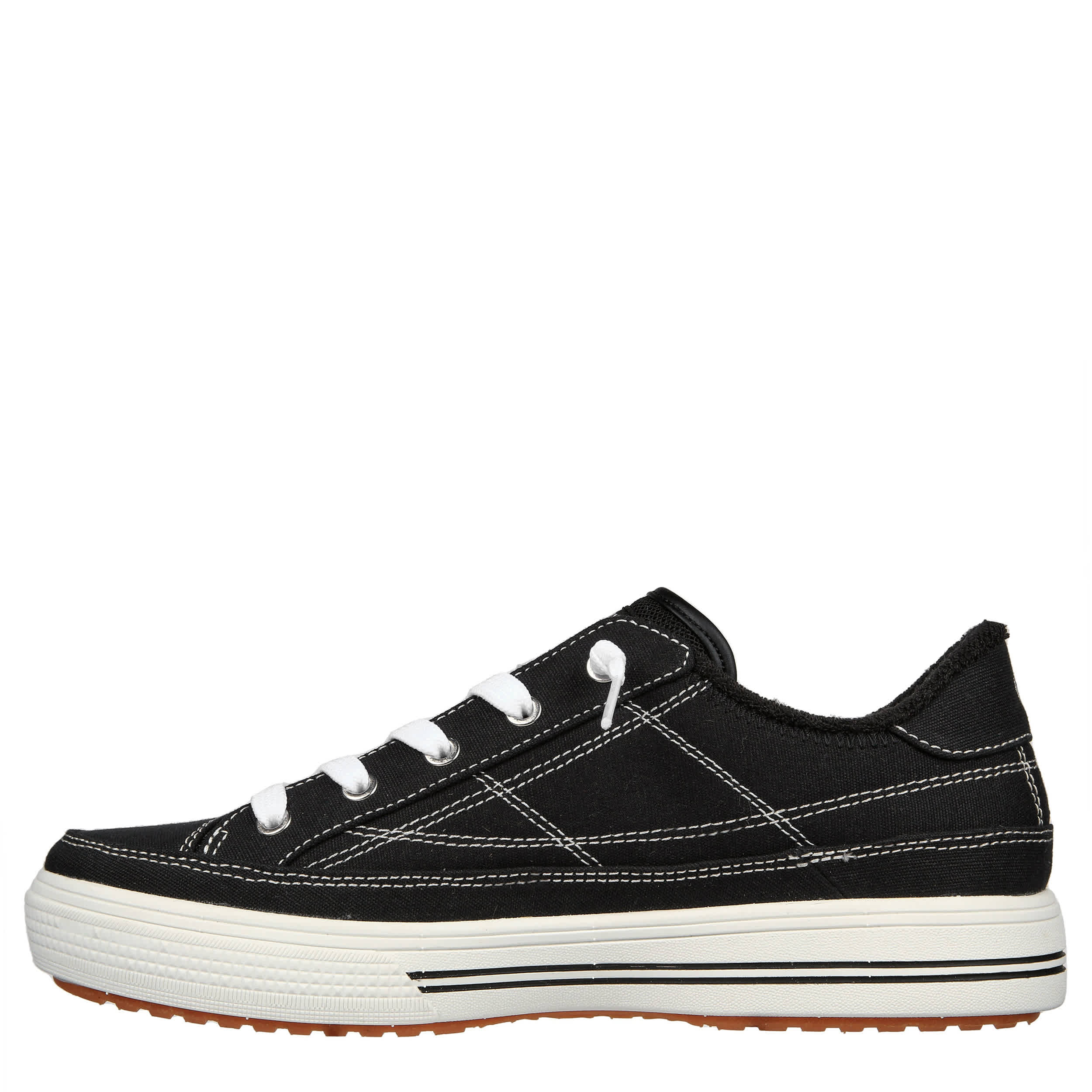 SKECHERS-WOMENS ARCH FIT ARCADE ARCATA SNEAKER-BLACK & WHITE