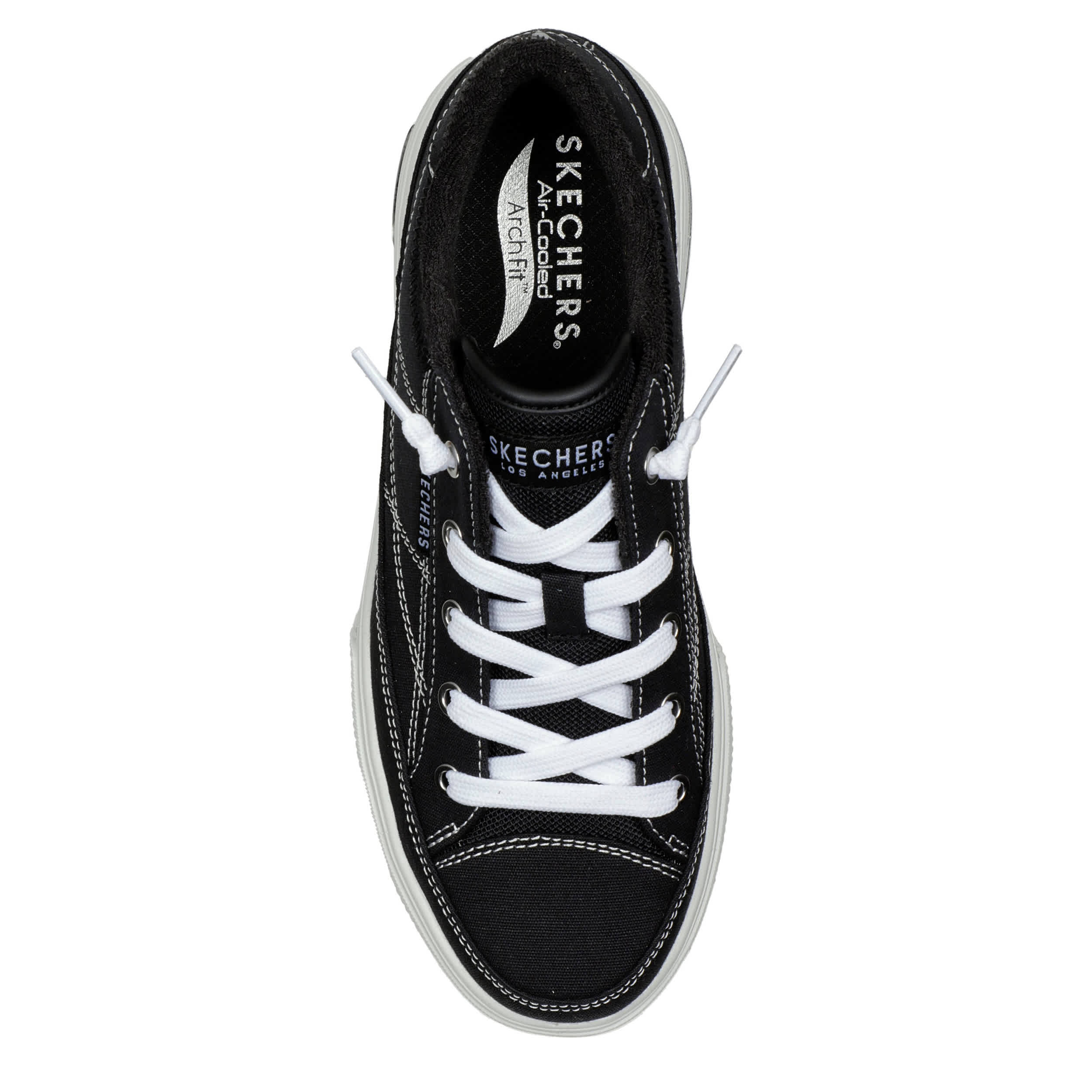 SKECHERS-WOMENS ARCH FIT ARCADE ARCATA SNEAKER-BLACK & WHITE