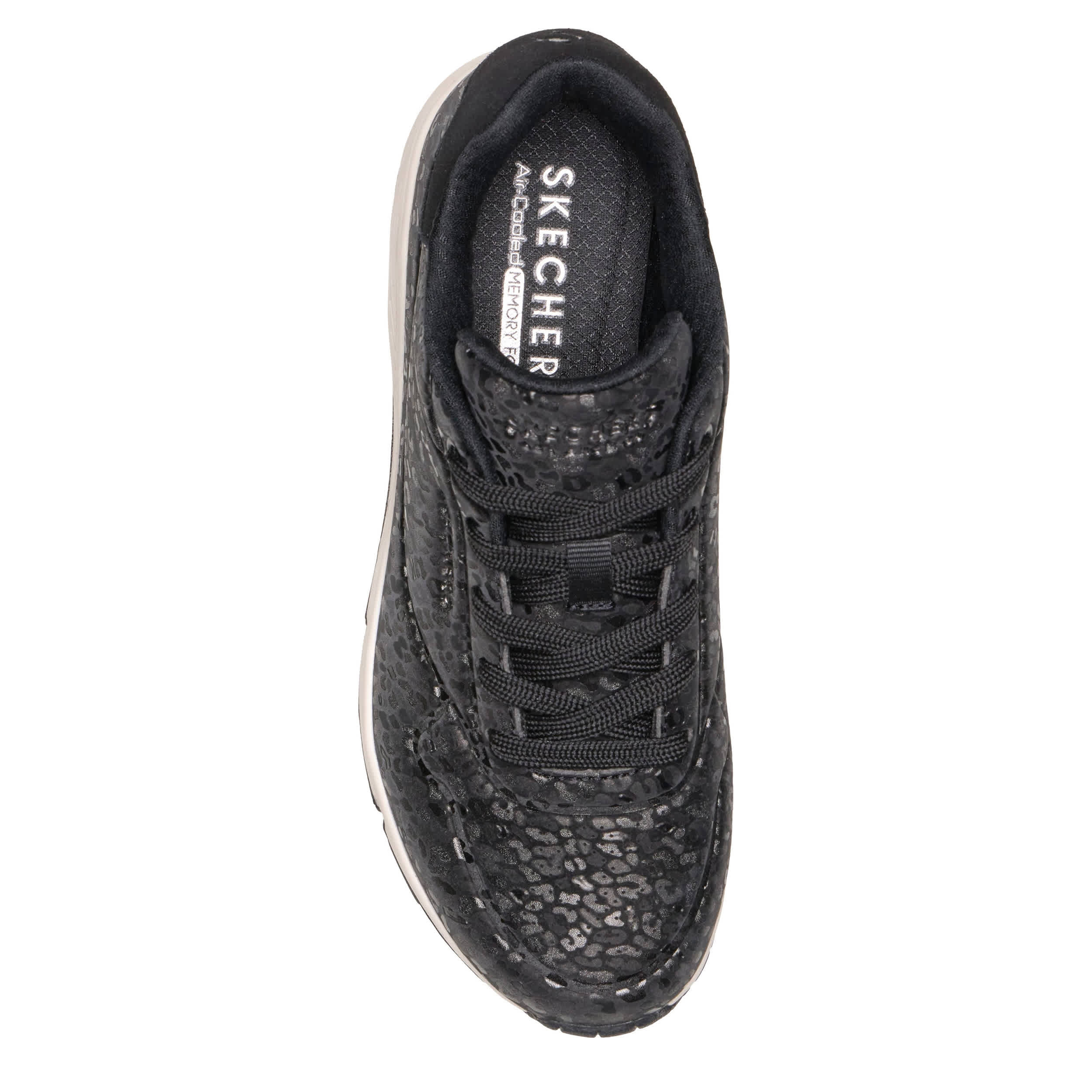 SKECHERS-WOMENS UNO SNEAKER-BLACK & LEOPARD