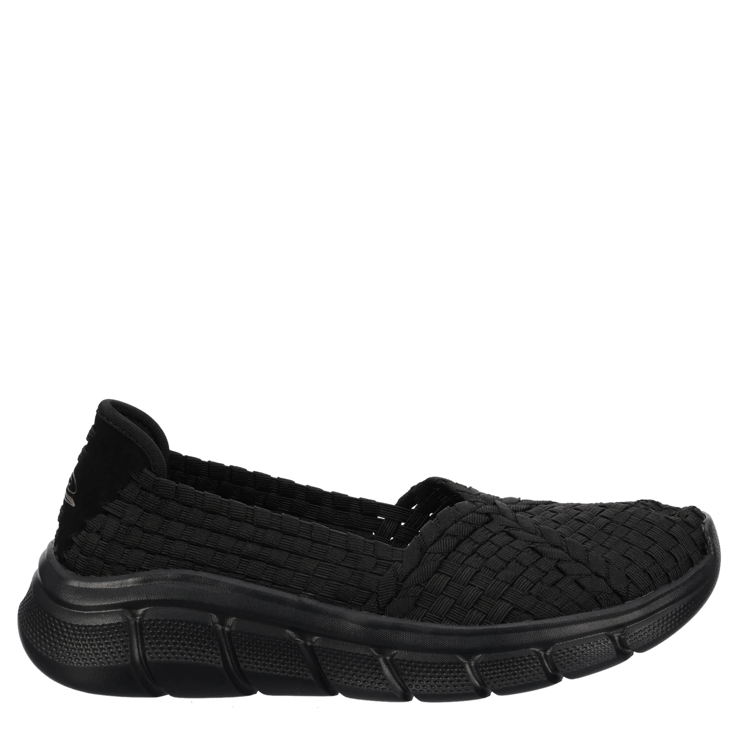 SKECHERS-WOMENS B FLEX FLEX WEB SLIP ON SNEAKER-BLACK & BLACK