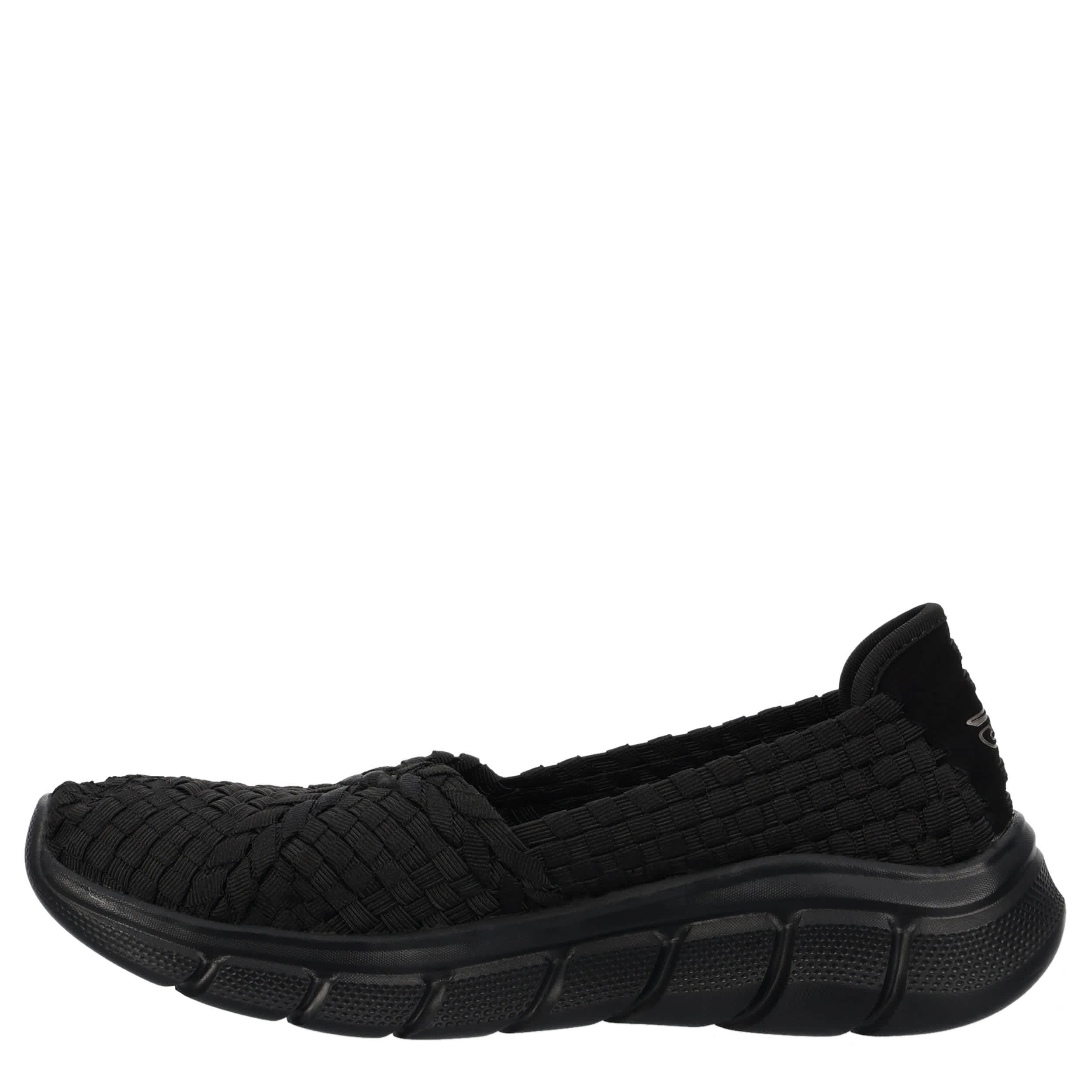 SKECHERS-WOMENS B FLEX FLEX WEB SLIP ON SNEAKER-BLACK & BLACK