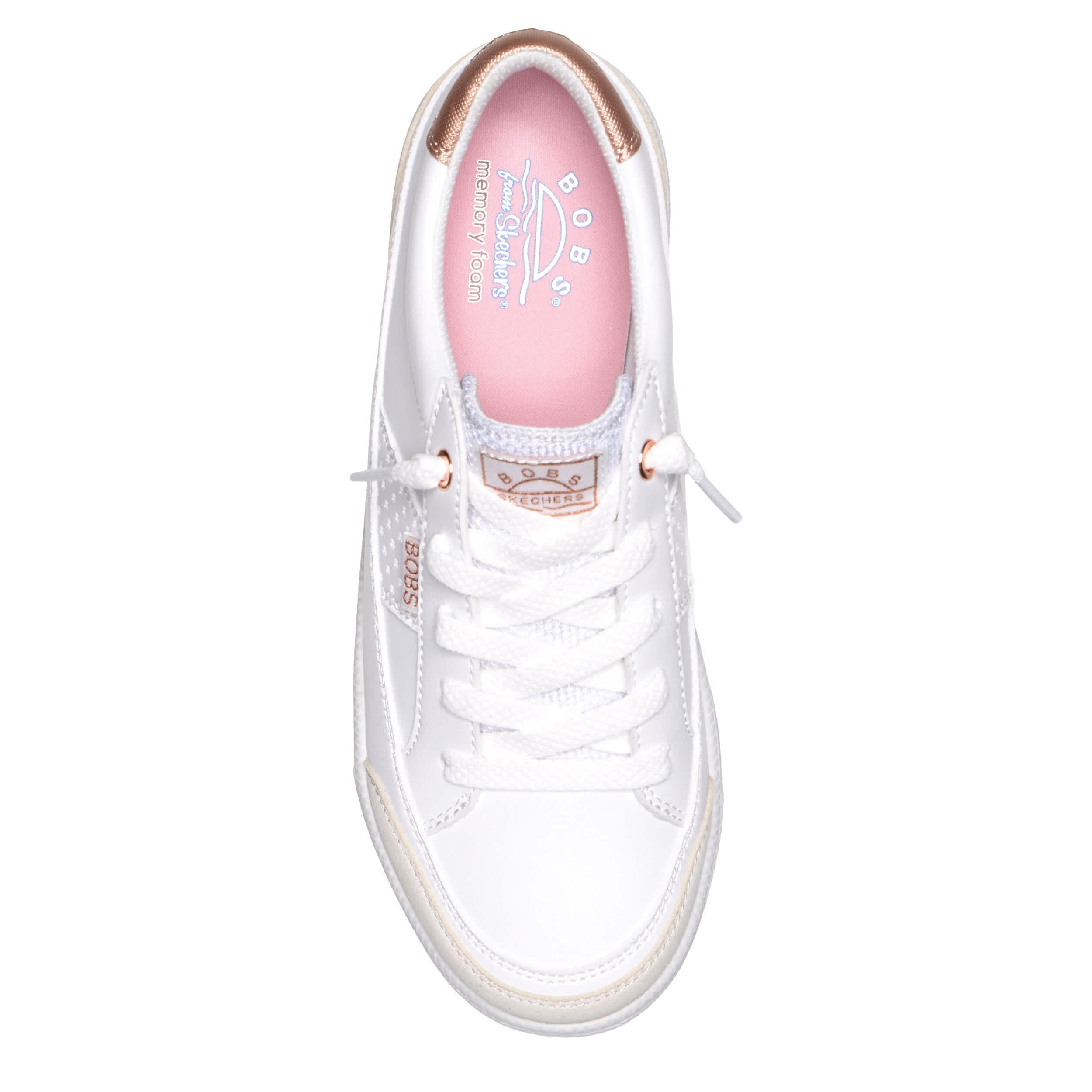 SKECHERS-WOMENS B CUTE 2.0 DAILY DARLING SLIP ON SNEAKER-WHITE & ROSE GOLD
