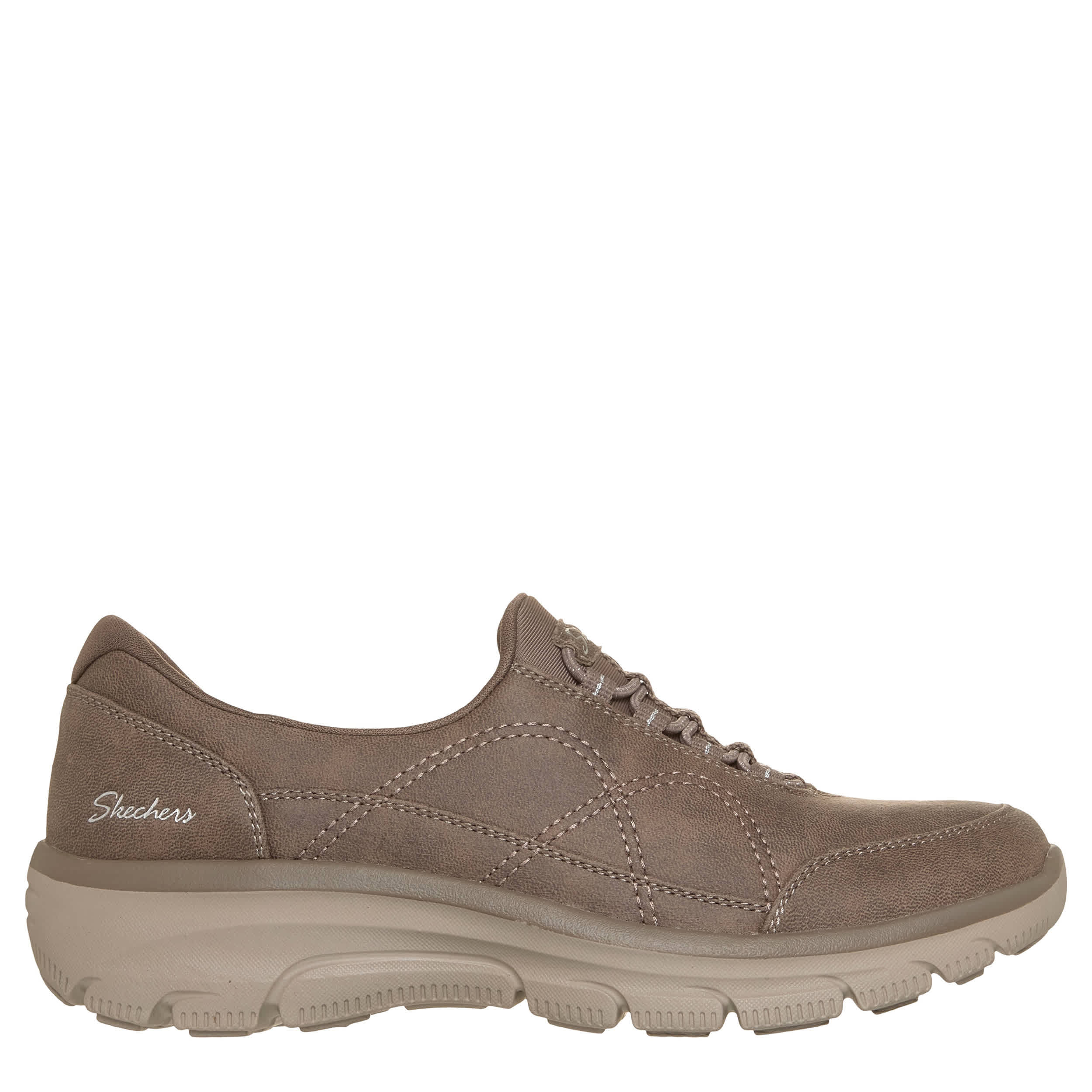 SKECHERS-WOMENS EASY GOING SLIP ON SNEAKER-DARK TAUPE & 