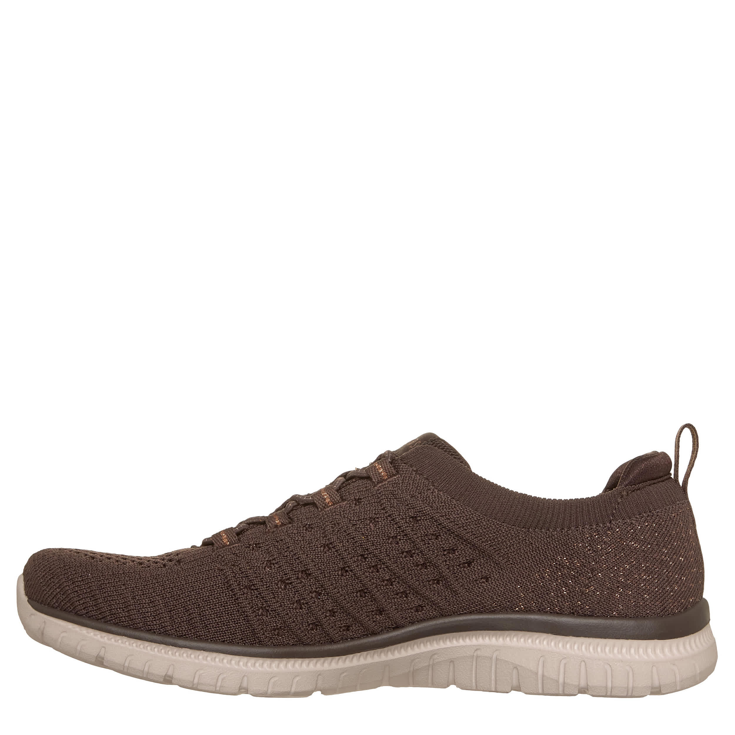 SKECHERS-WOMENS VIRTUE COPPER DREAM SLIP ON SNEAKER-CHOCOLATE & 