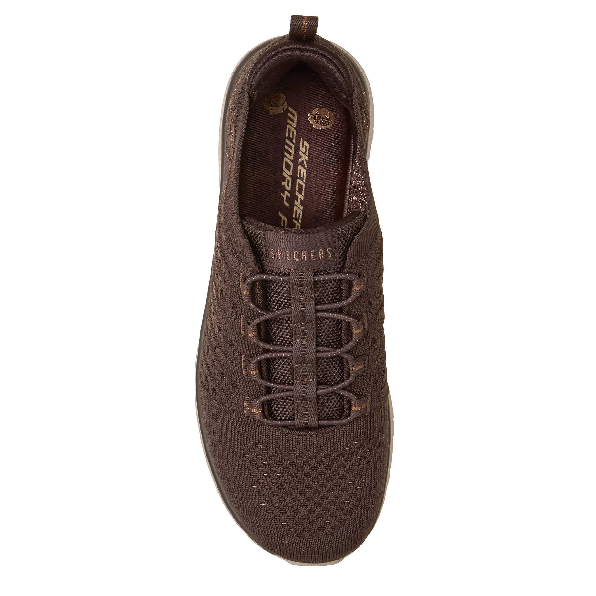SKECHERS-WOMENS VIRTUE COPPER DREAM SLIP ON SNEAKER-CHOCOLATE & 