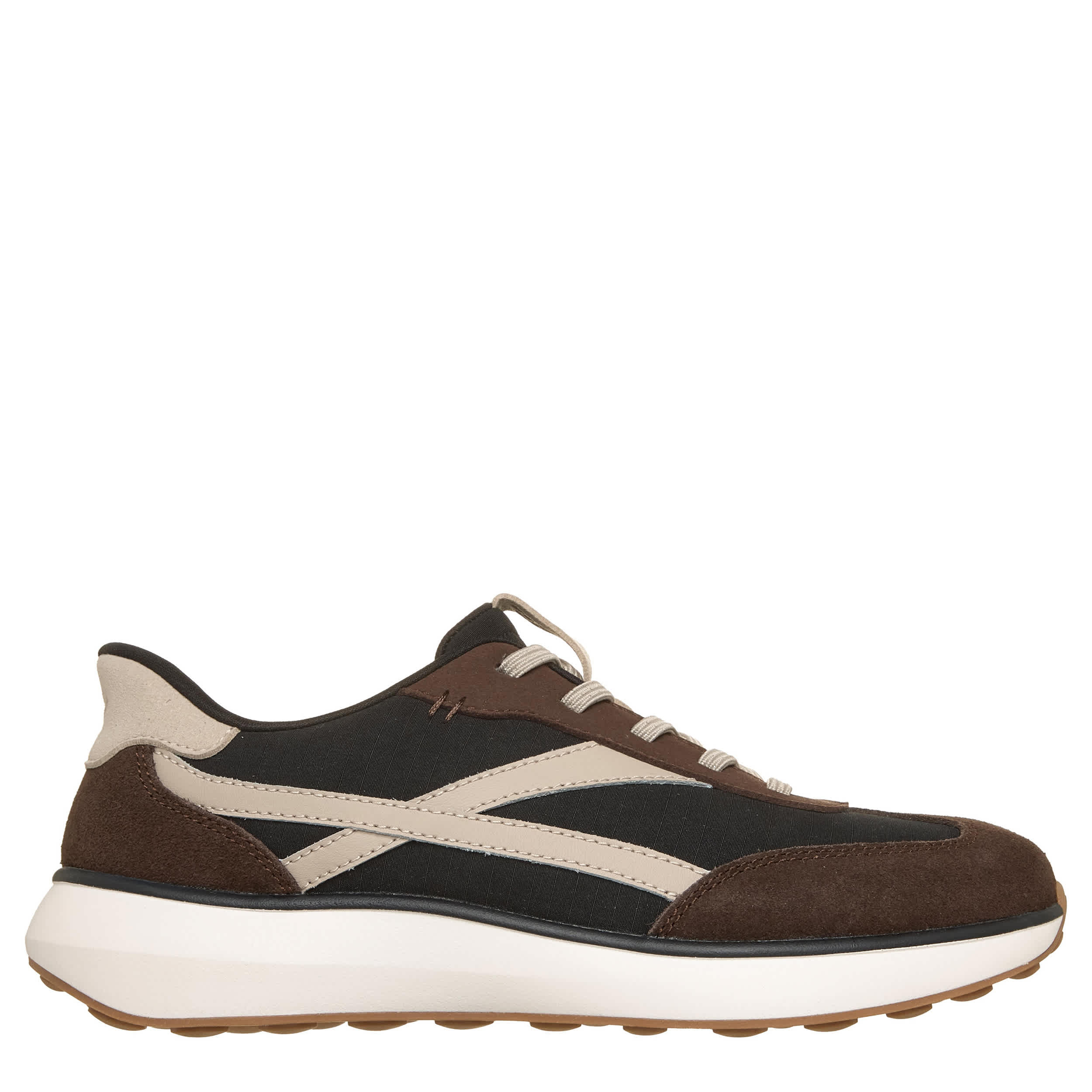 SKECHERS-WOMENS SLIP-INS MONTECITO SLIP ON SNEAKER-CHOCOLATE & BLACK