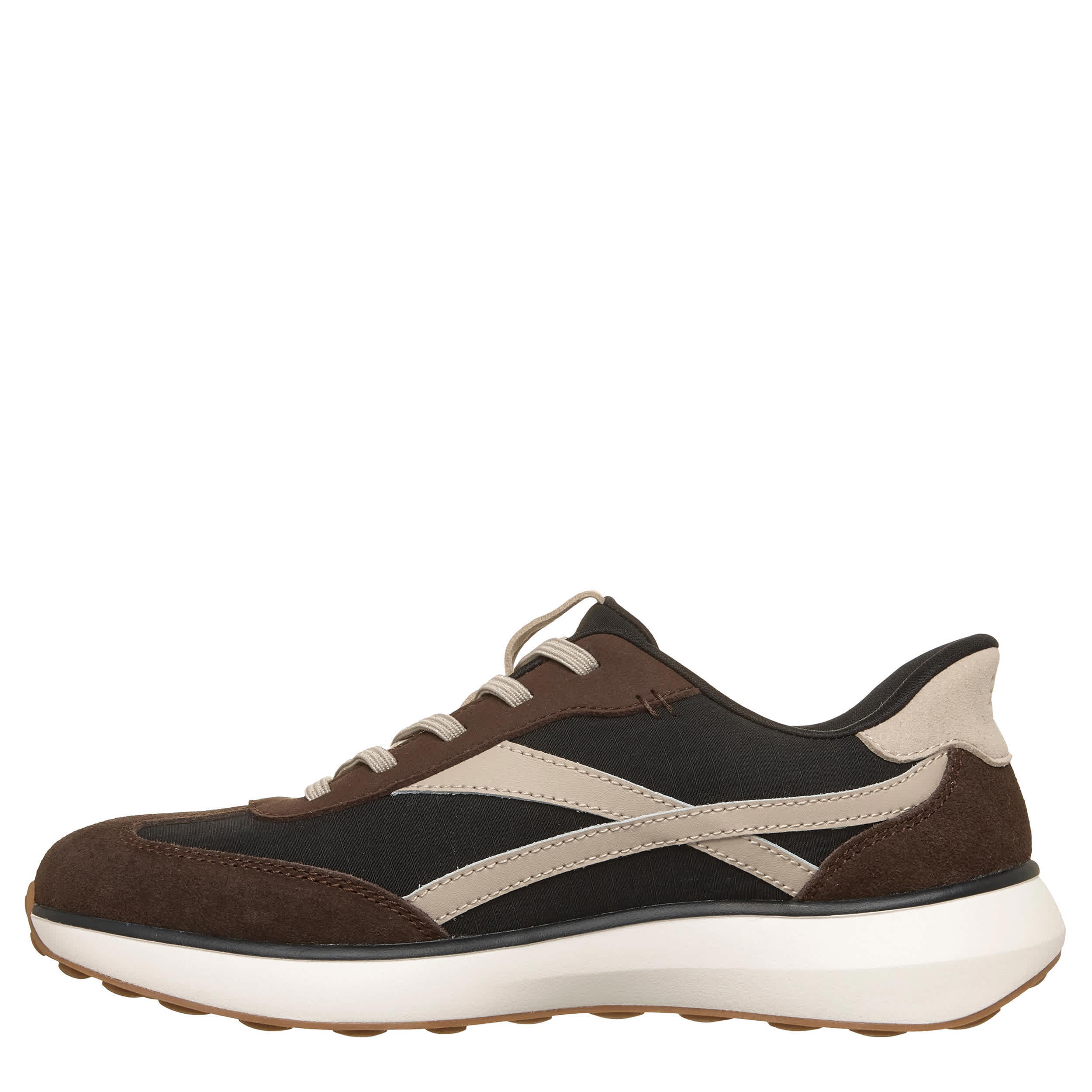 SKECHERS-WOMENS SLIP-INS MONTECITO SLIP ON SNEAKER-CHOCOLATE & BLACK