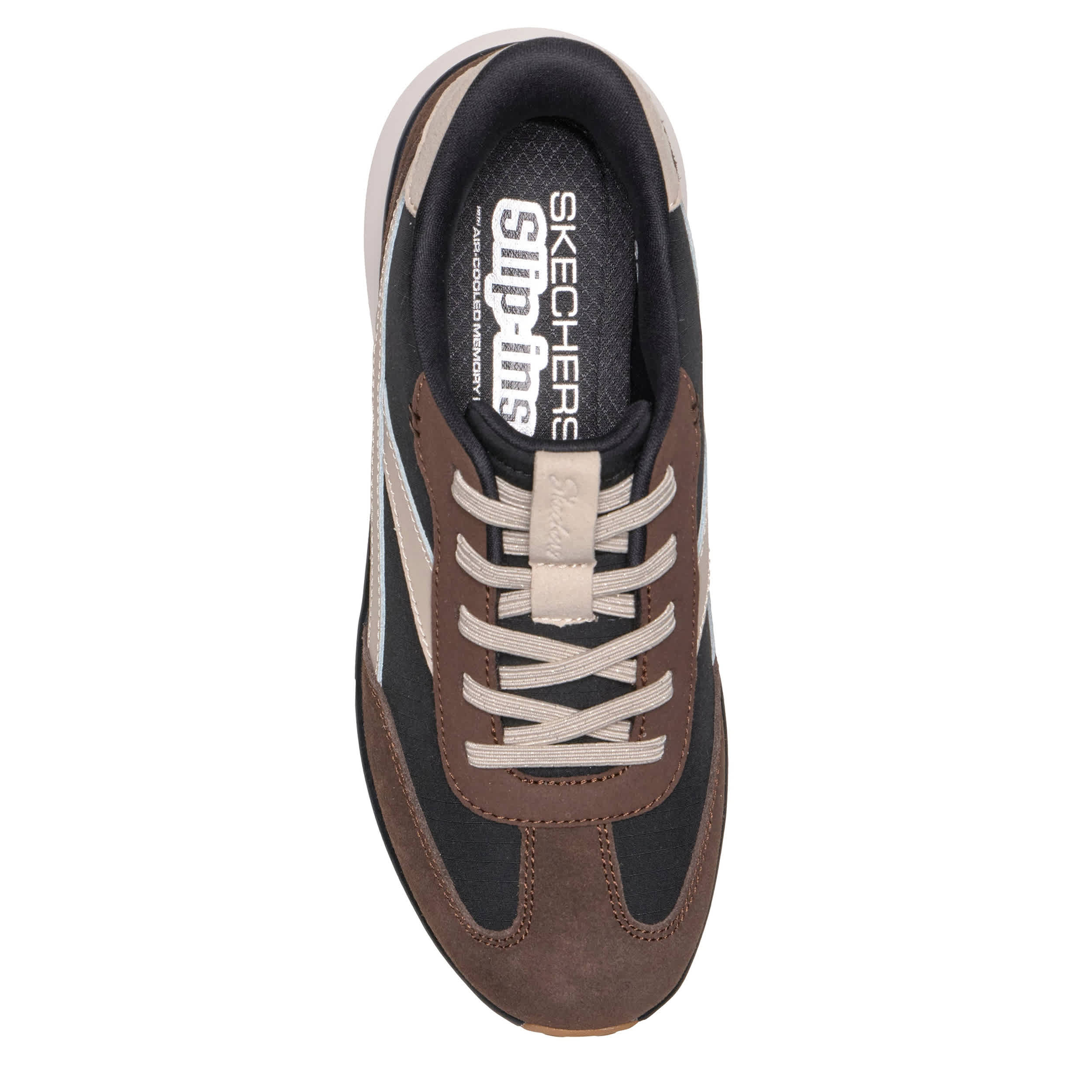 SKECHERS-WOMENS SLIP-INS MONTECITO SLIP ON SNEAKER-CHOCOLATE & BLACK