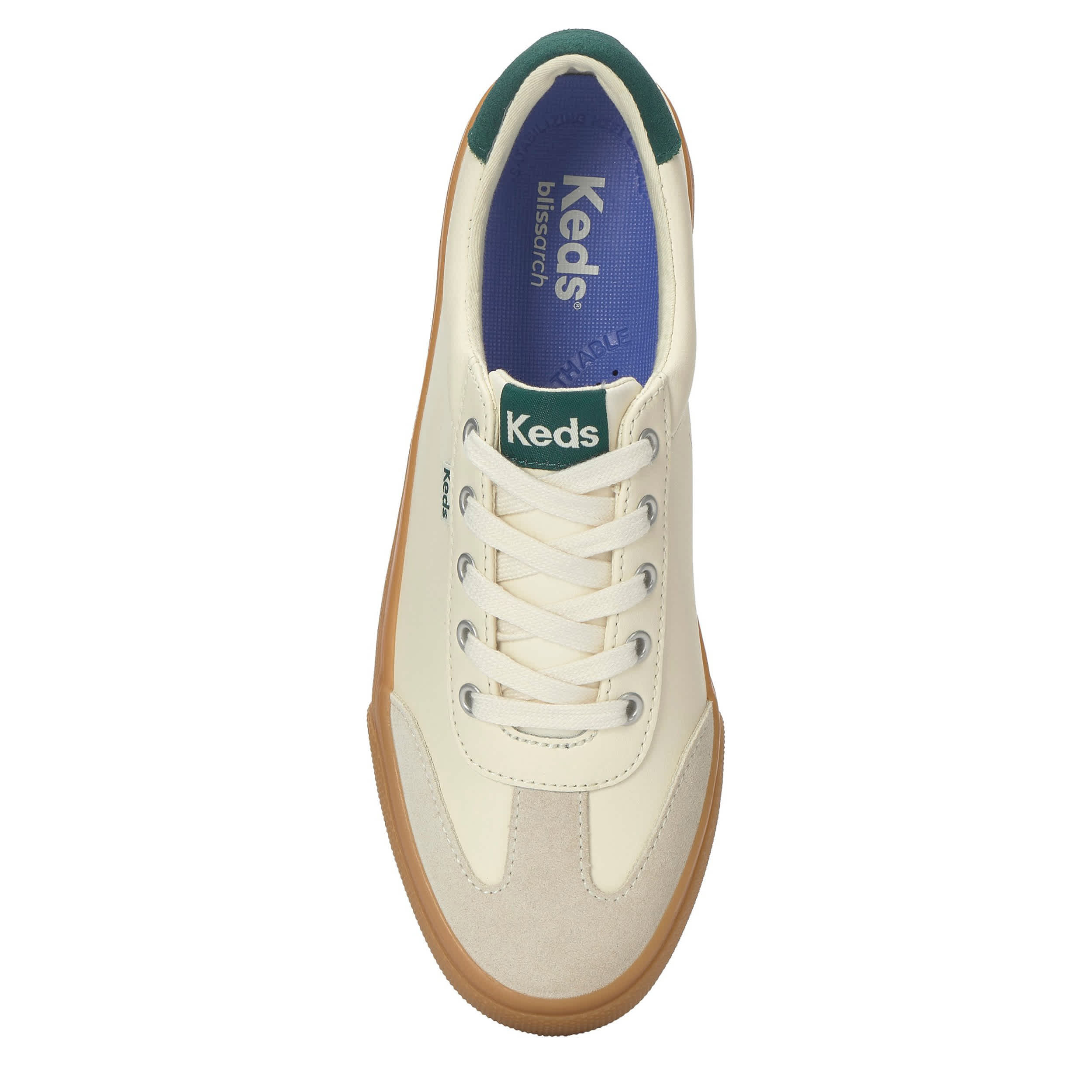 KEDS-WOMENS JUMP KICK T-TOE SNEAKER-BEIGE & DARK GREEN