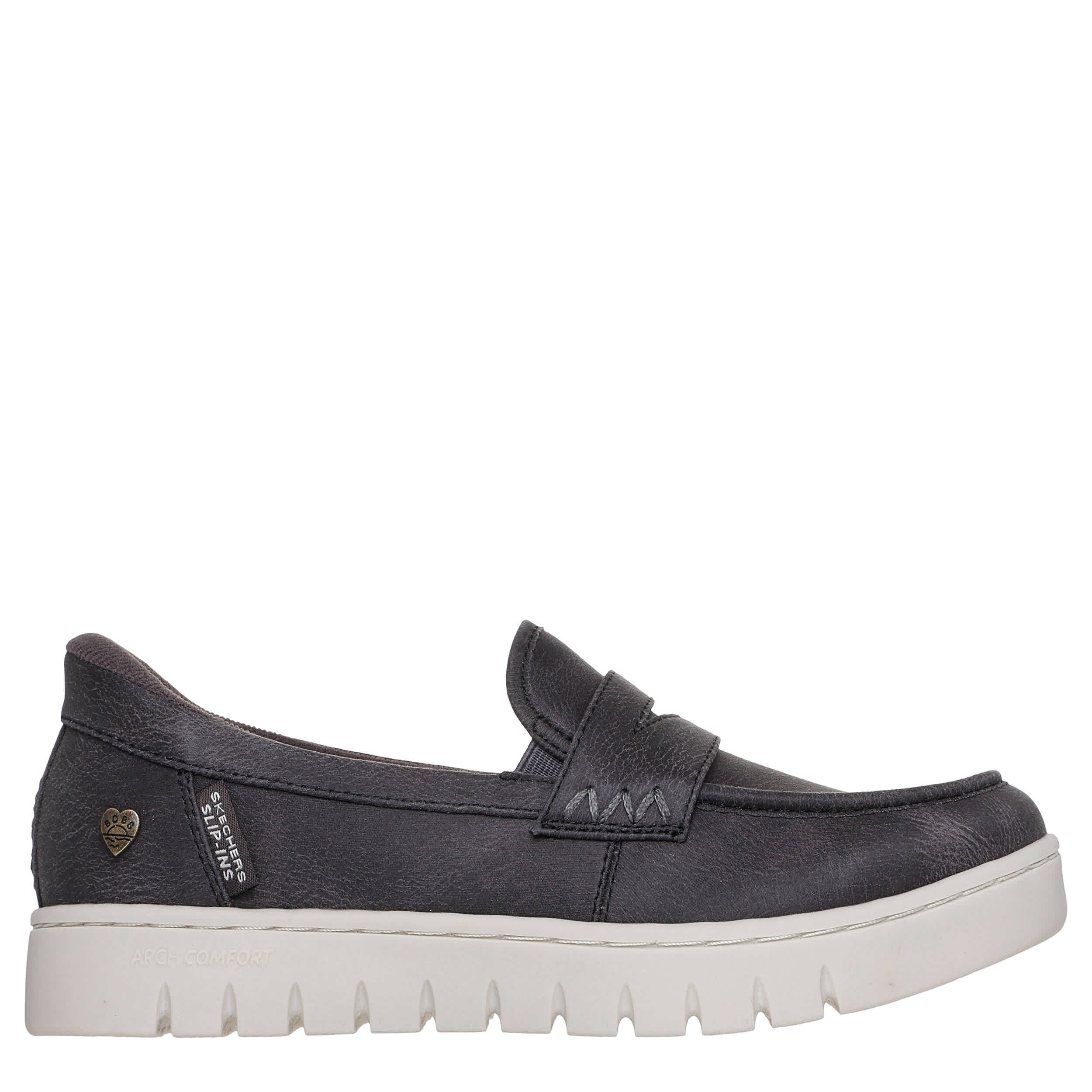SKECHERS-WOMENS SLIP-INS ARCH COMFORT SUNFEST LOAFER-DARK GREY & 