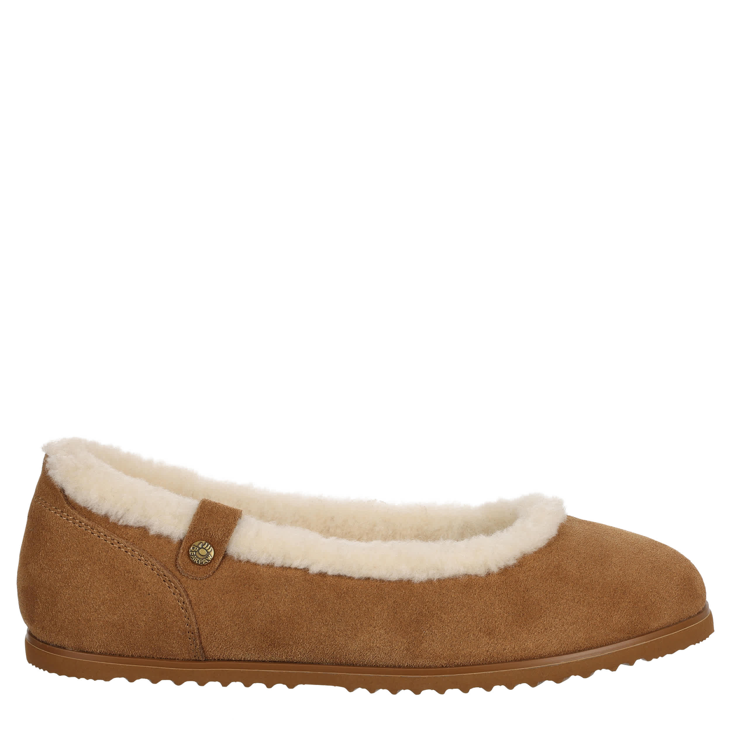 BEARPAW-WOMENS DELPHI FLAT SLIPPER-DARK TAN & 