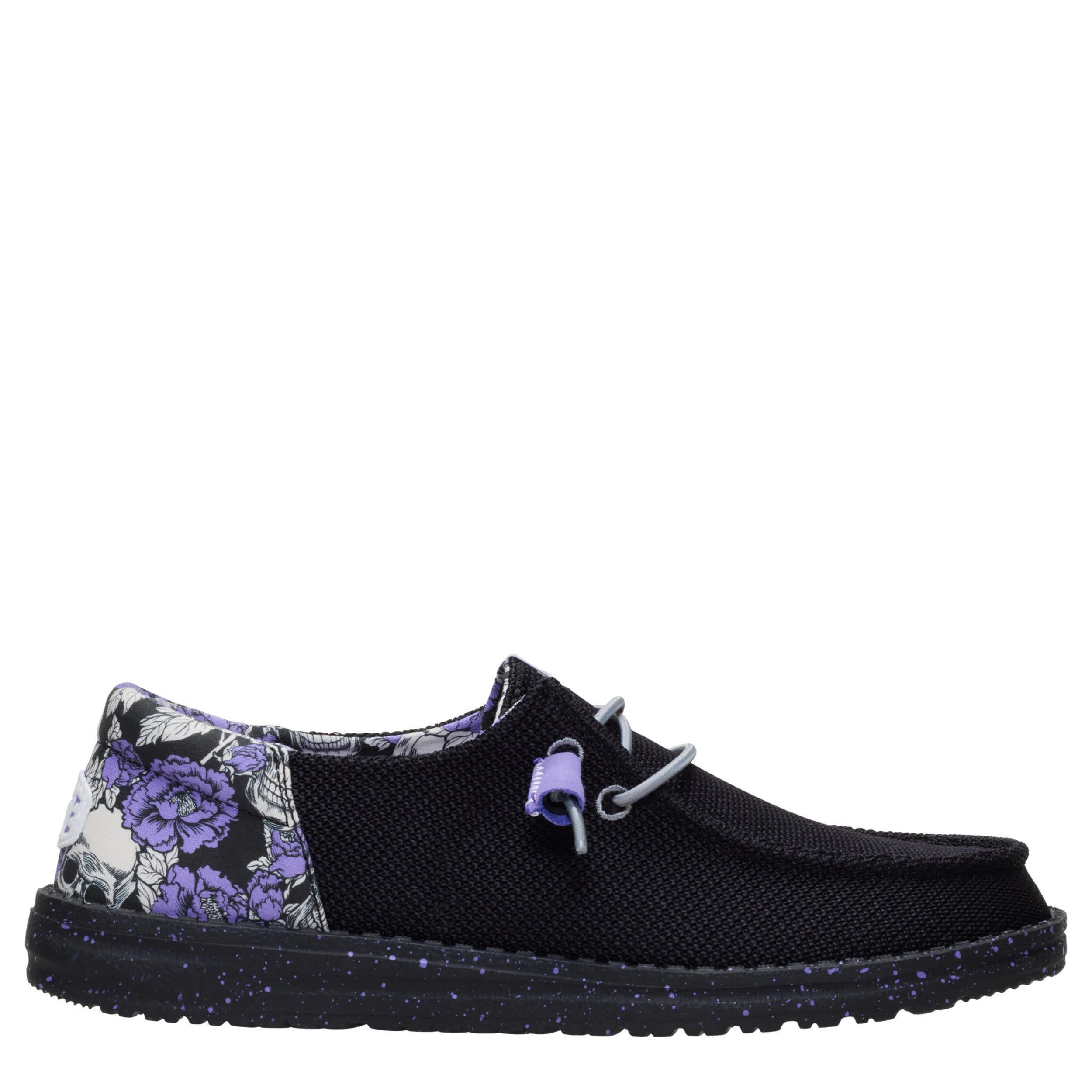 HEYDUDE-WOMENS WENDY FUNK ROSE SLIP ON SNEAKER-BLACK & PURPLE