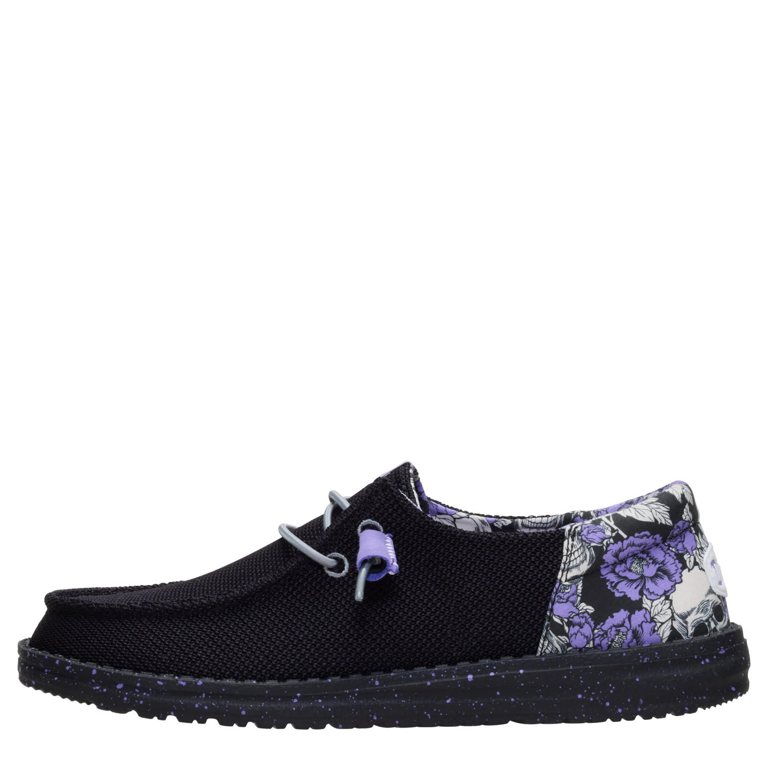 HEYDUDE-WOMENS WENDY FUNK ROSE SLIP ON SNEAKER-BLACK & PURPLE