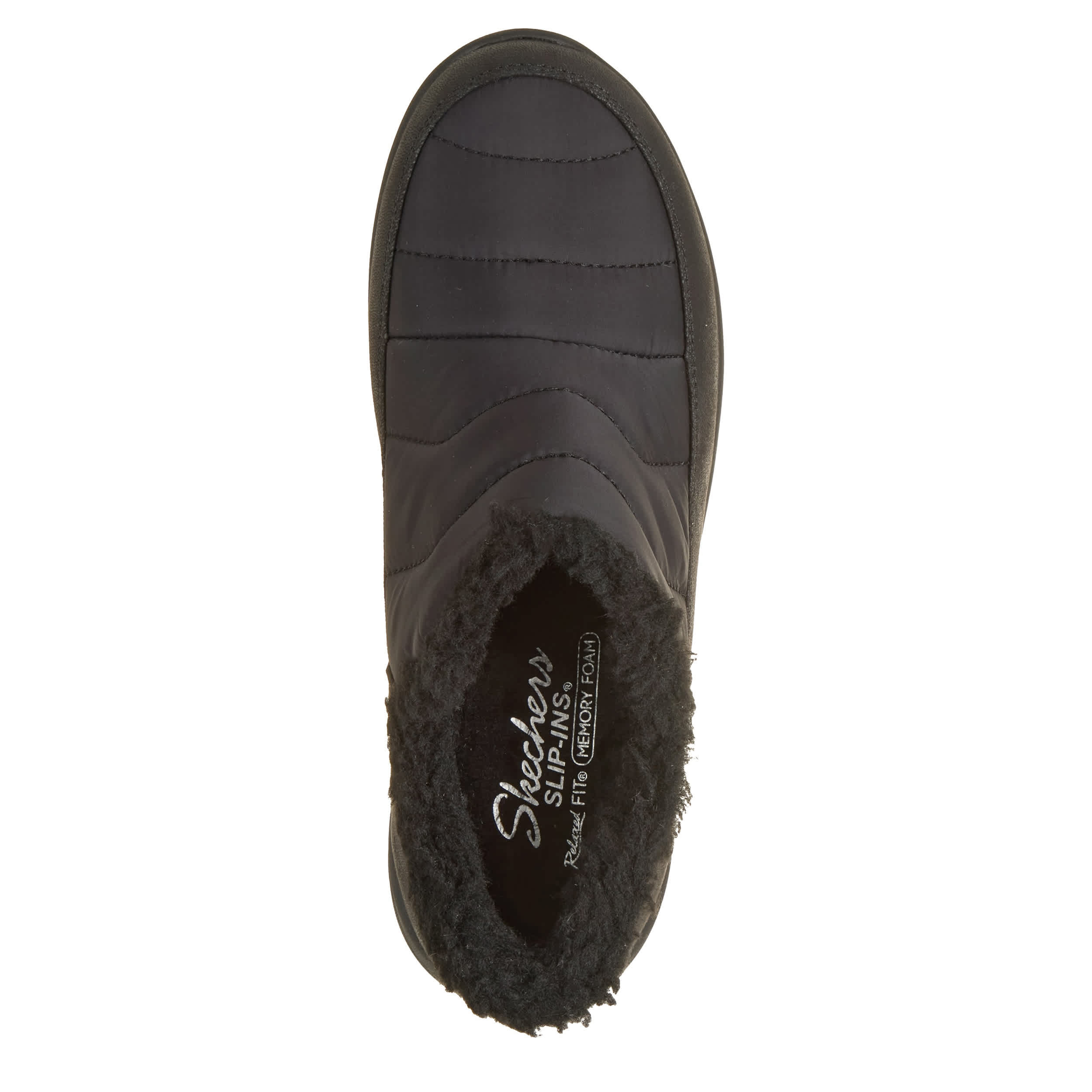 SKECHERS-WOMENS SLIP-INS COZY ESCAPE SNOWPUFF SNEAKER-BLACK & 