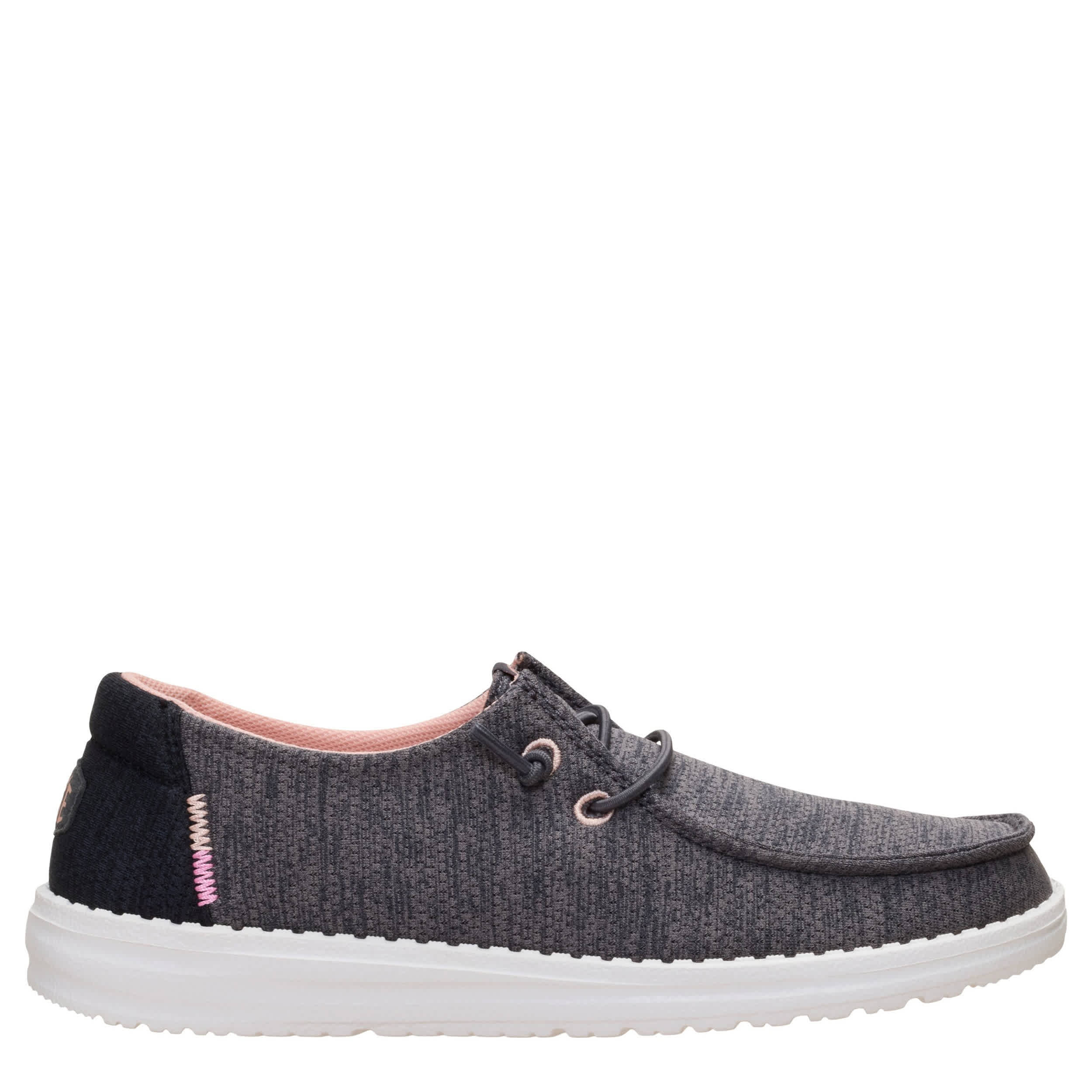 HEYDUDE-WOMENS WENDY HEATHERED MIX SLIP ON SNEAKER-BLACK & PALE PINK