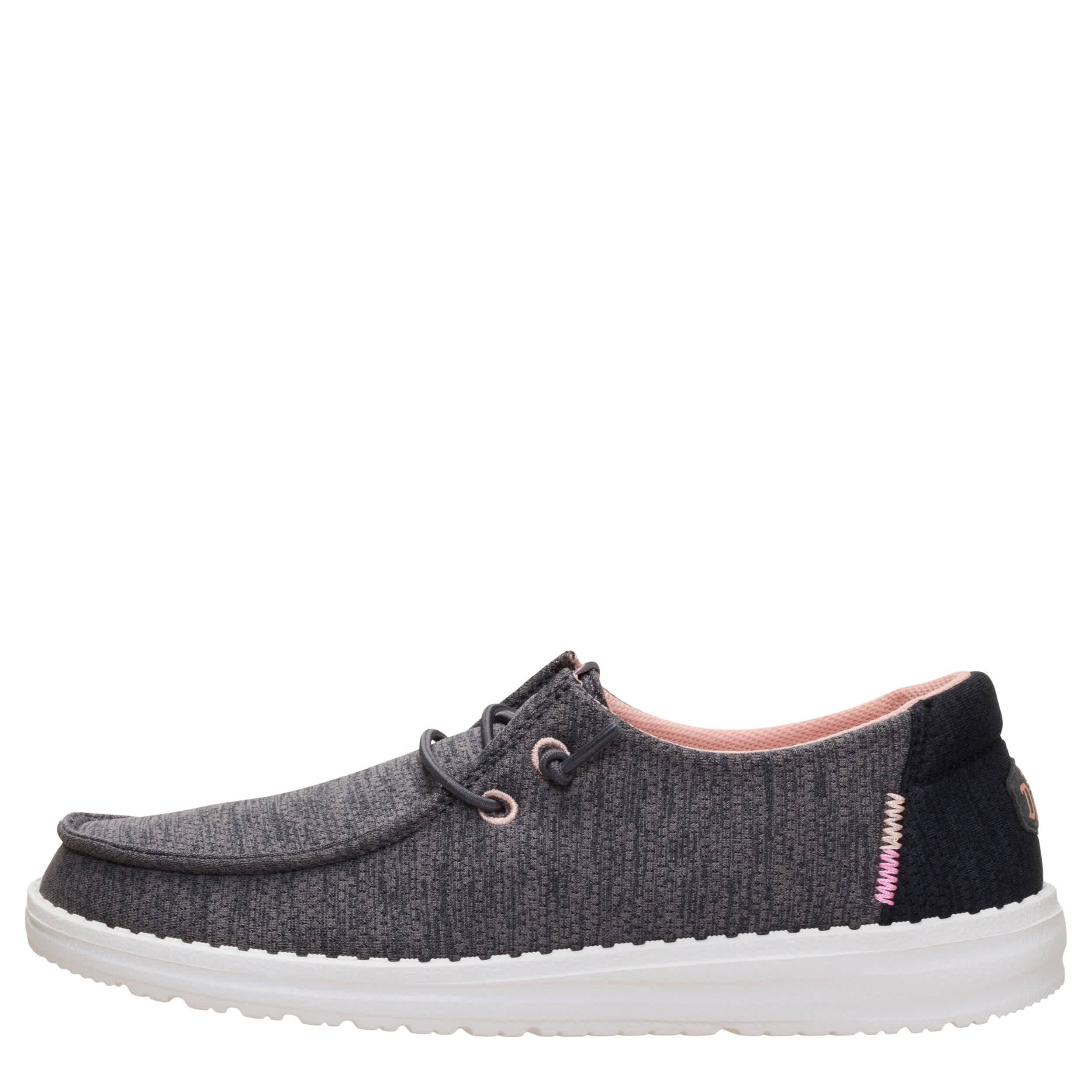 HEYDUDE-WOMENS WENDY HEATHERED MIX SLIP ON SNEAKER-BLACK & PALE PINK