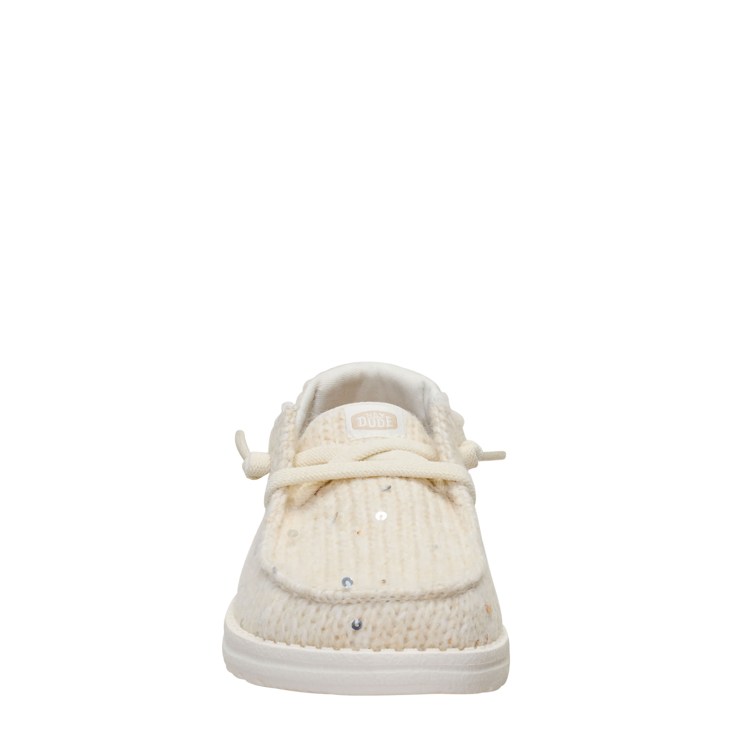 HEYDUDE-WOMENS WENDY KNIT SEQUIN SLIP ON SNEAKER-BEIGE & 